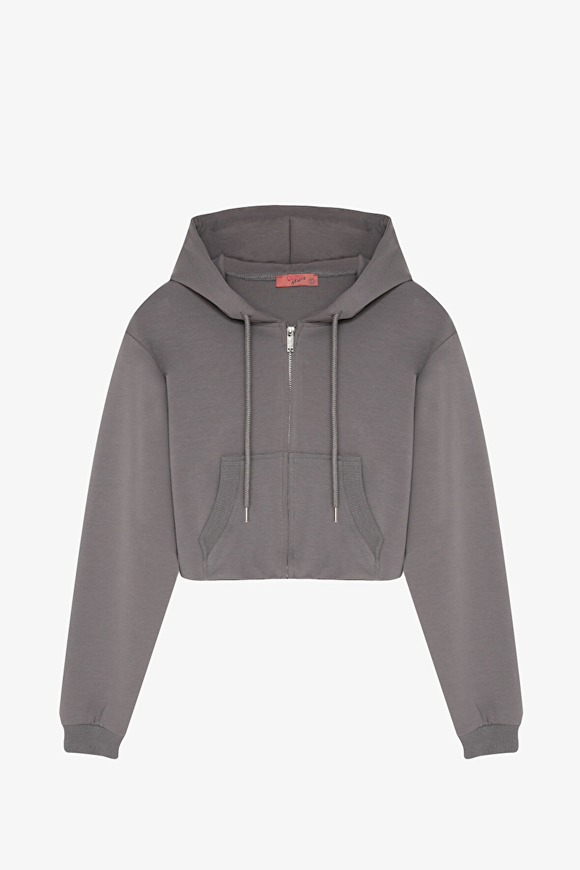 Kapüşonlu Fermuarlı Basic Sweatshirt Gri