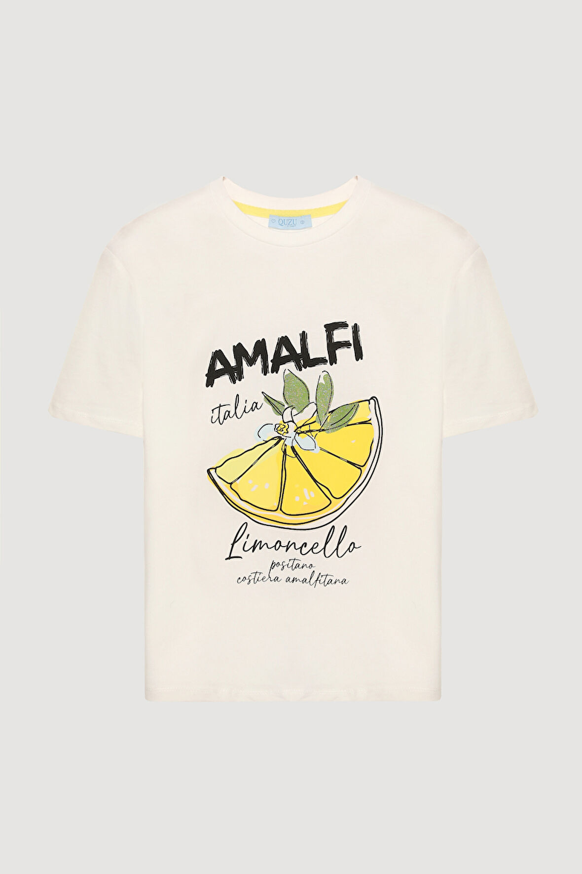 Amalfi Yazı Baskılı Limonlu Tişört Ekru