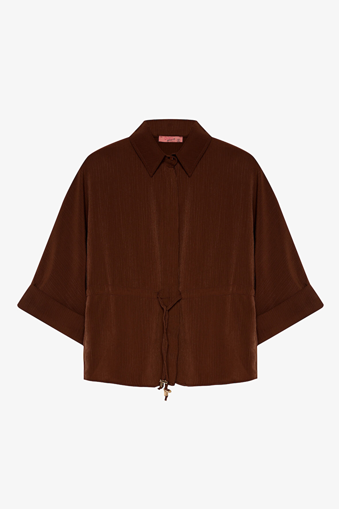 Beli Bağcıklı Manşet Kol Gömlek Kahverengi