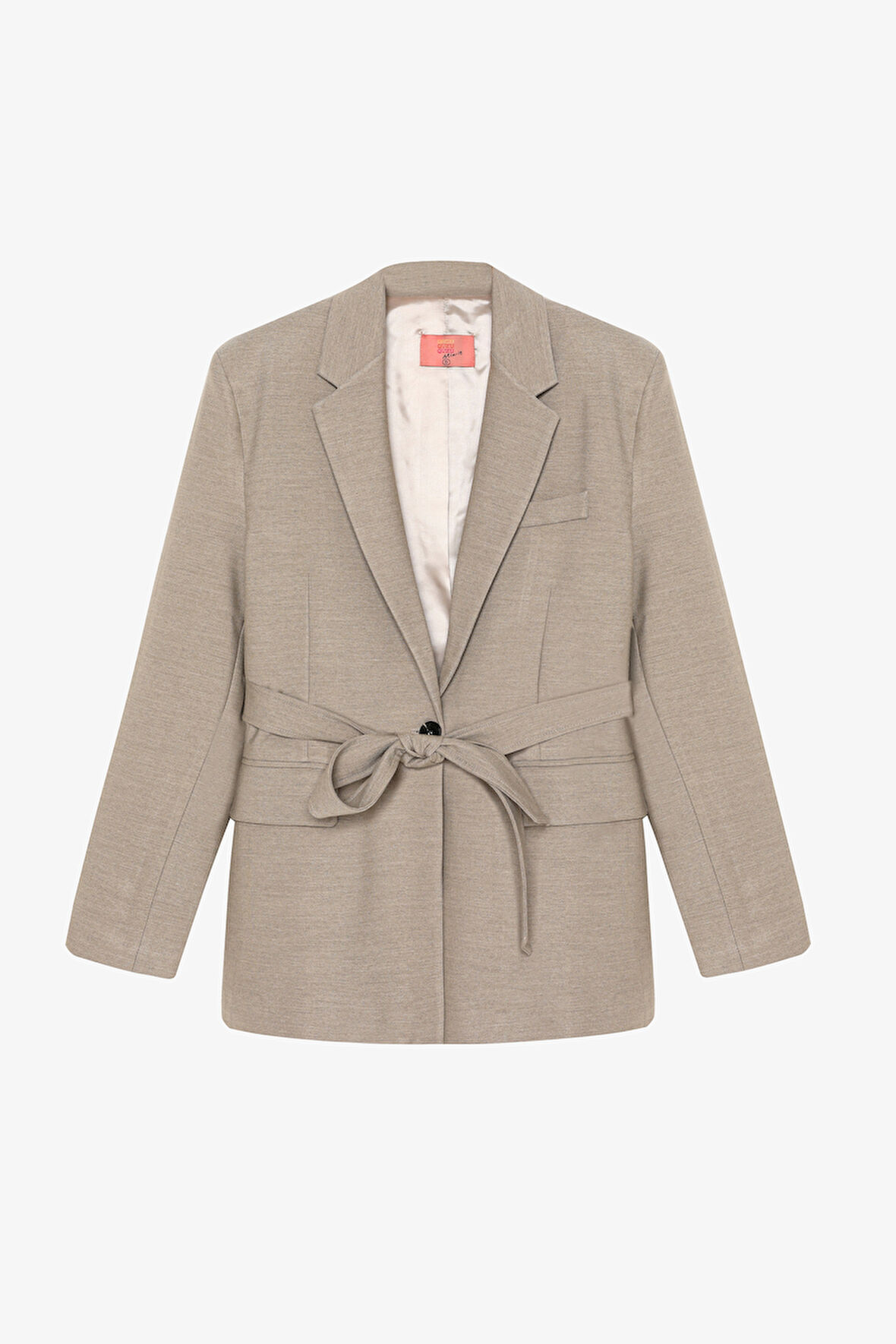 Kuşaklı Tek Düğmeli Oversize Blazer Ceket Vizon