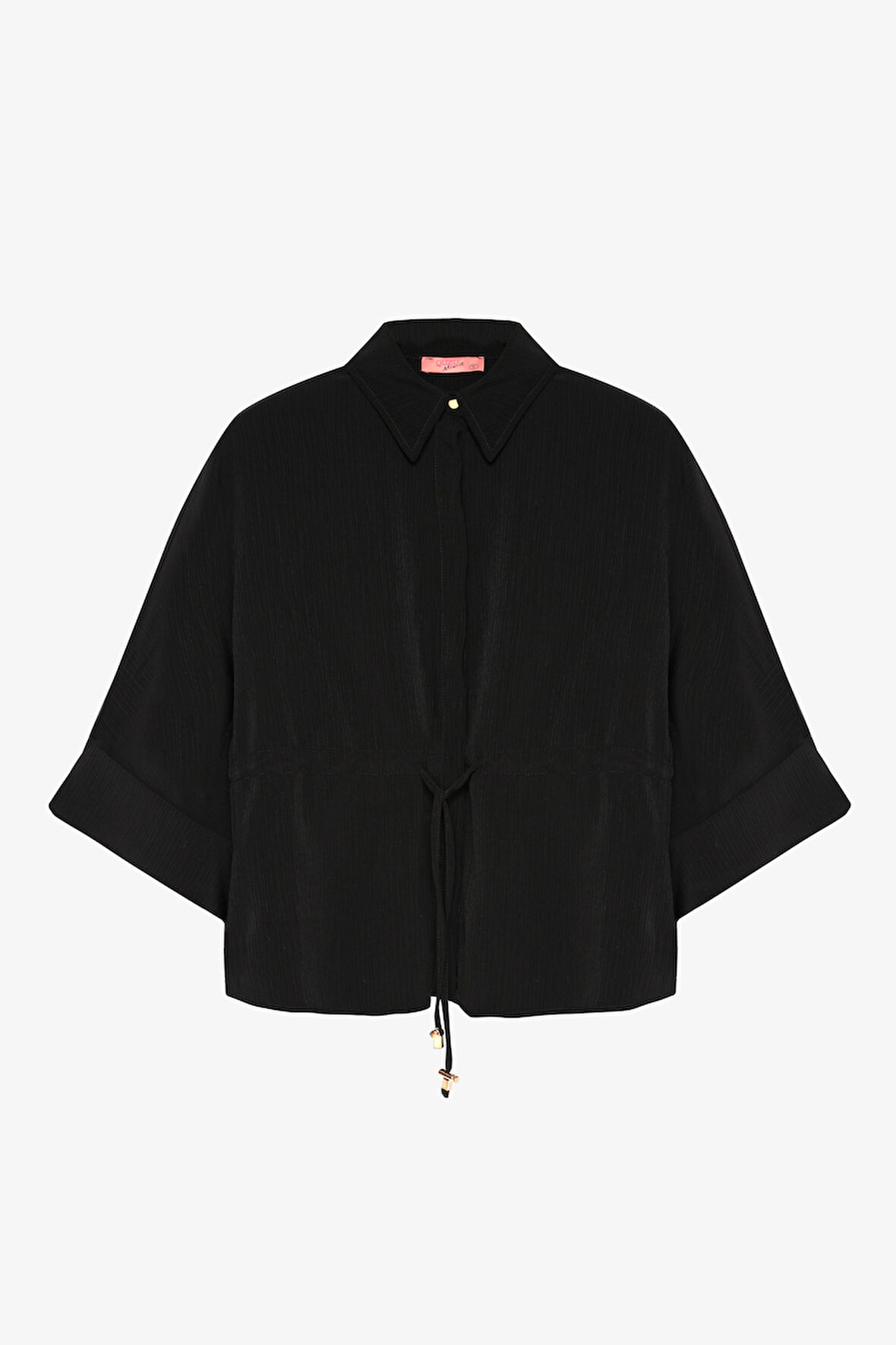 Beli Bağcıklı Manşet Kol Gömlek Siyah