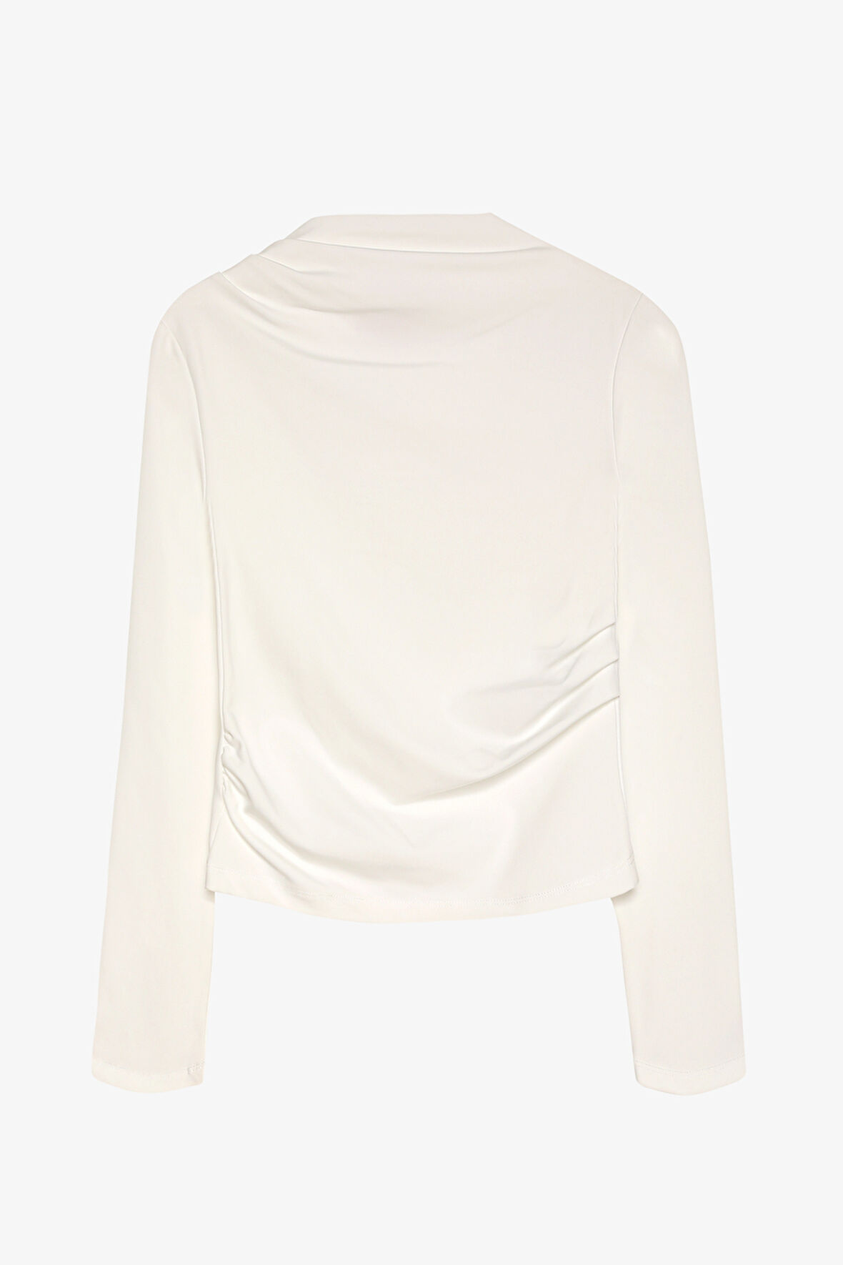 Drapeli Yüksek Yaka Uzun Kollu Basic Bluz Ekru