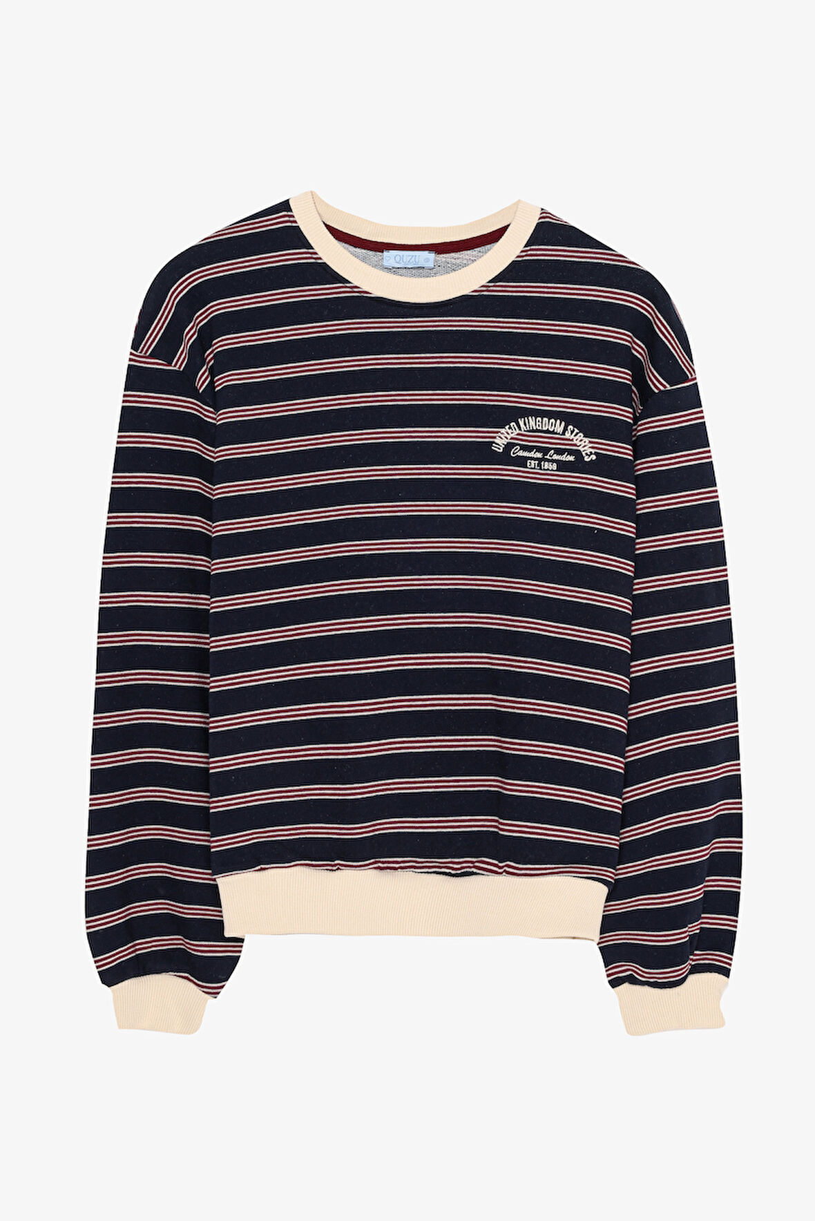 Çizgili Renk Bloklu Oversize Sweatshirt Lacivert