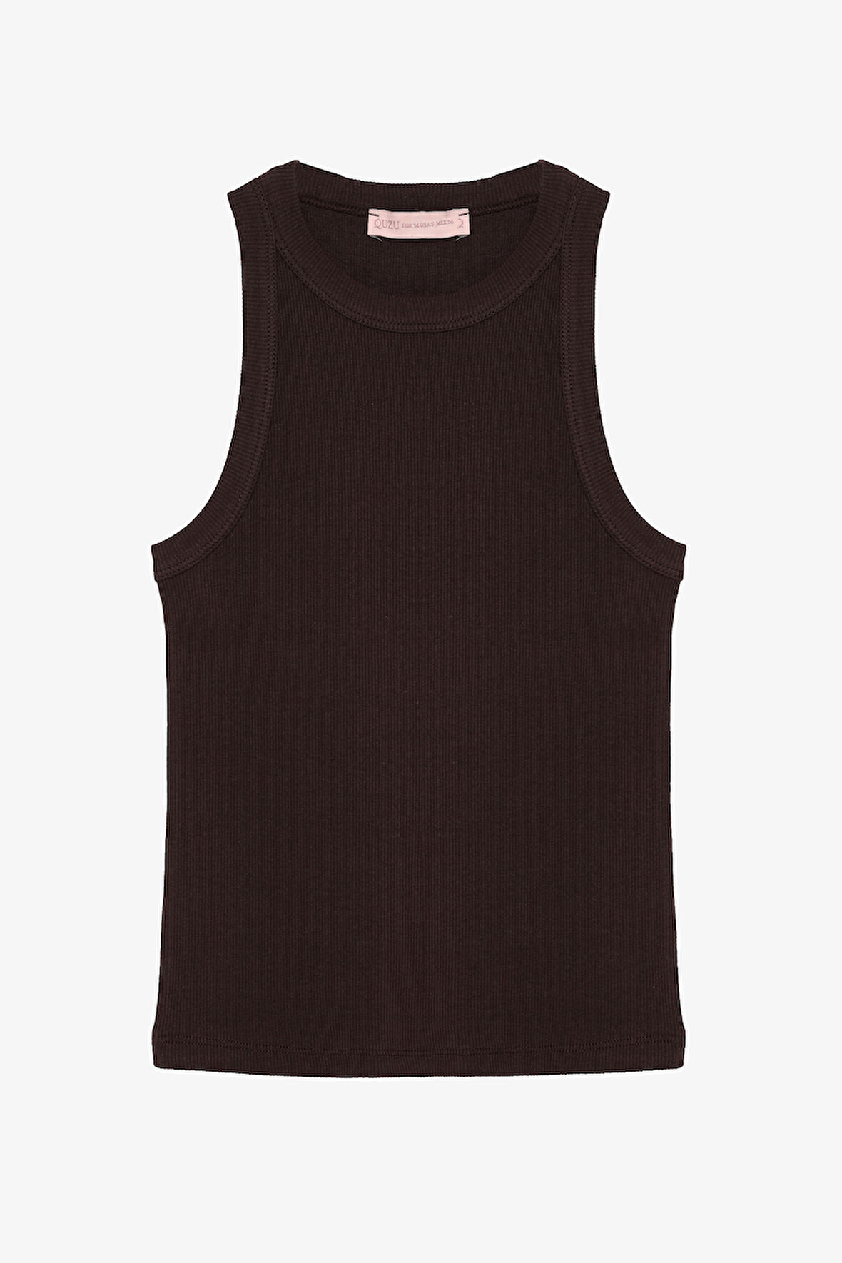 Halter Yaka Basic Fitilli Atlet Koyu Kahve