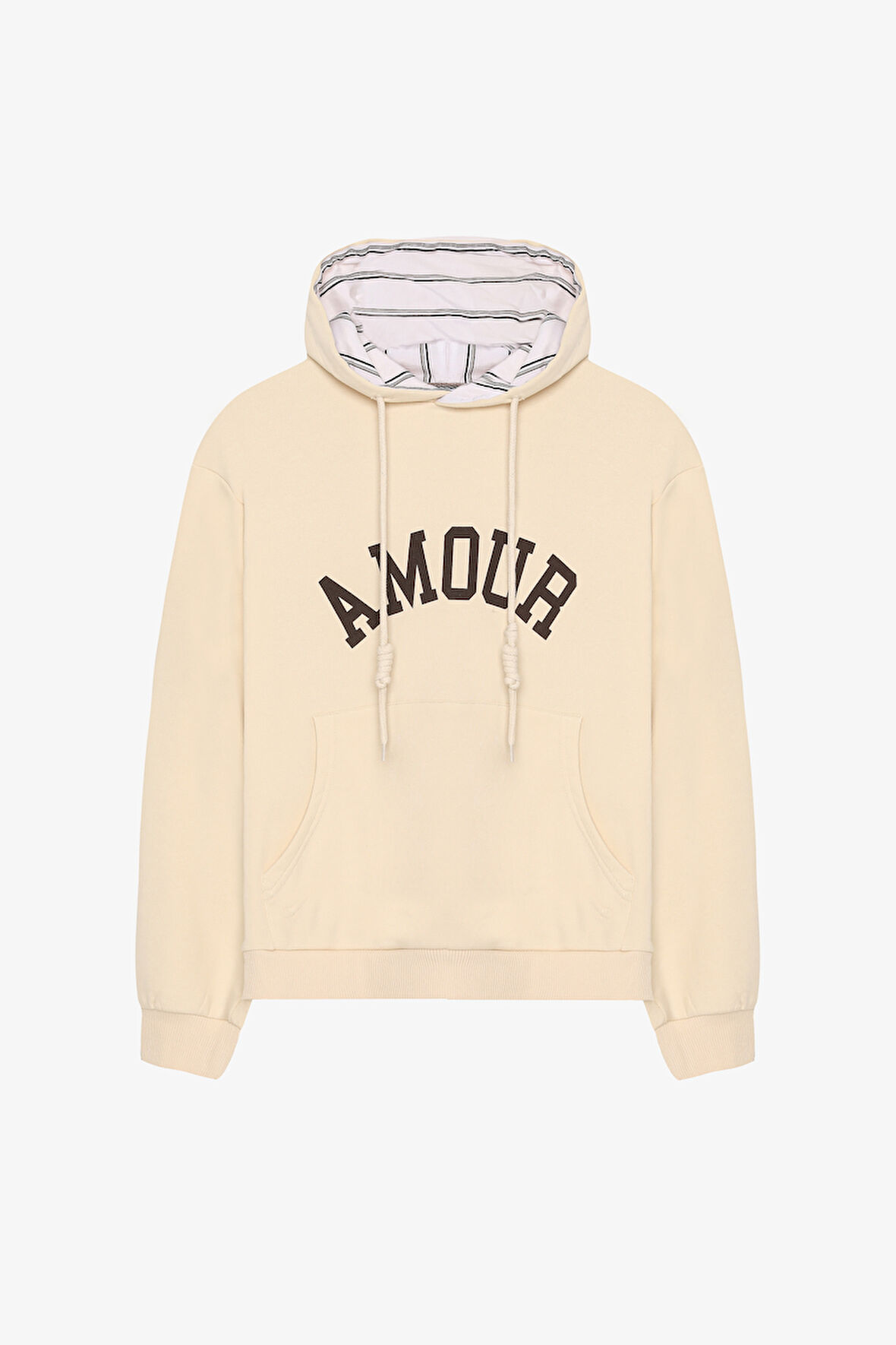 Amour Baskılı Kapüşonlu Oversize Sweatshirt Bej