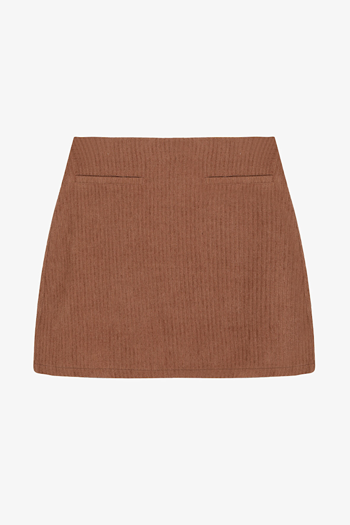 Fitilli Cep Detaylı Kadife Mini Etek Kahverengi