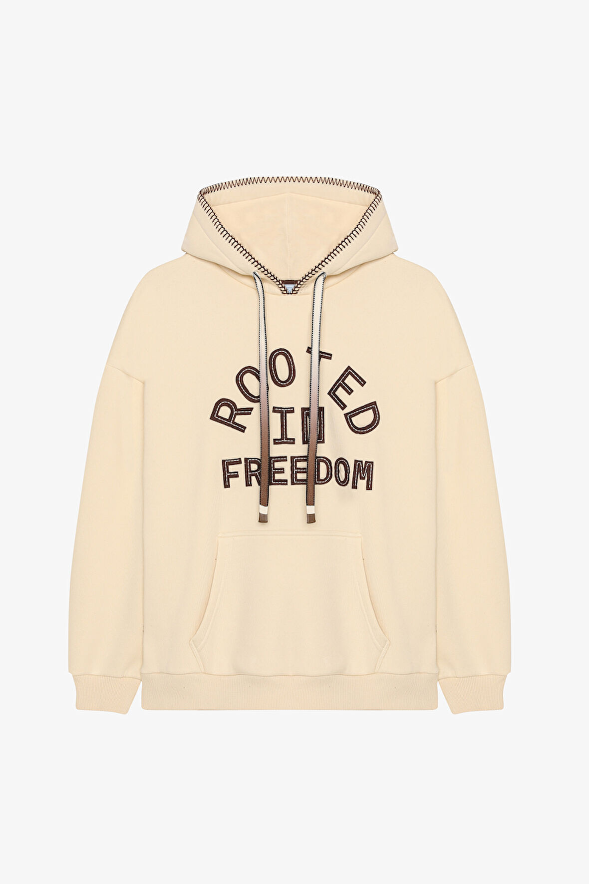 Kapüşonlu Kanguru Cepli Oversize Sweatshirt Bej