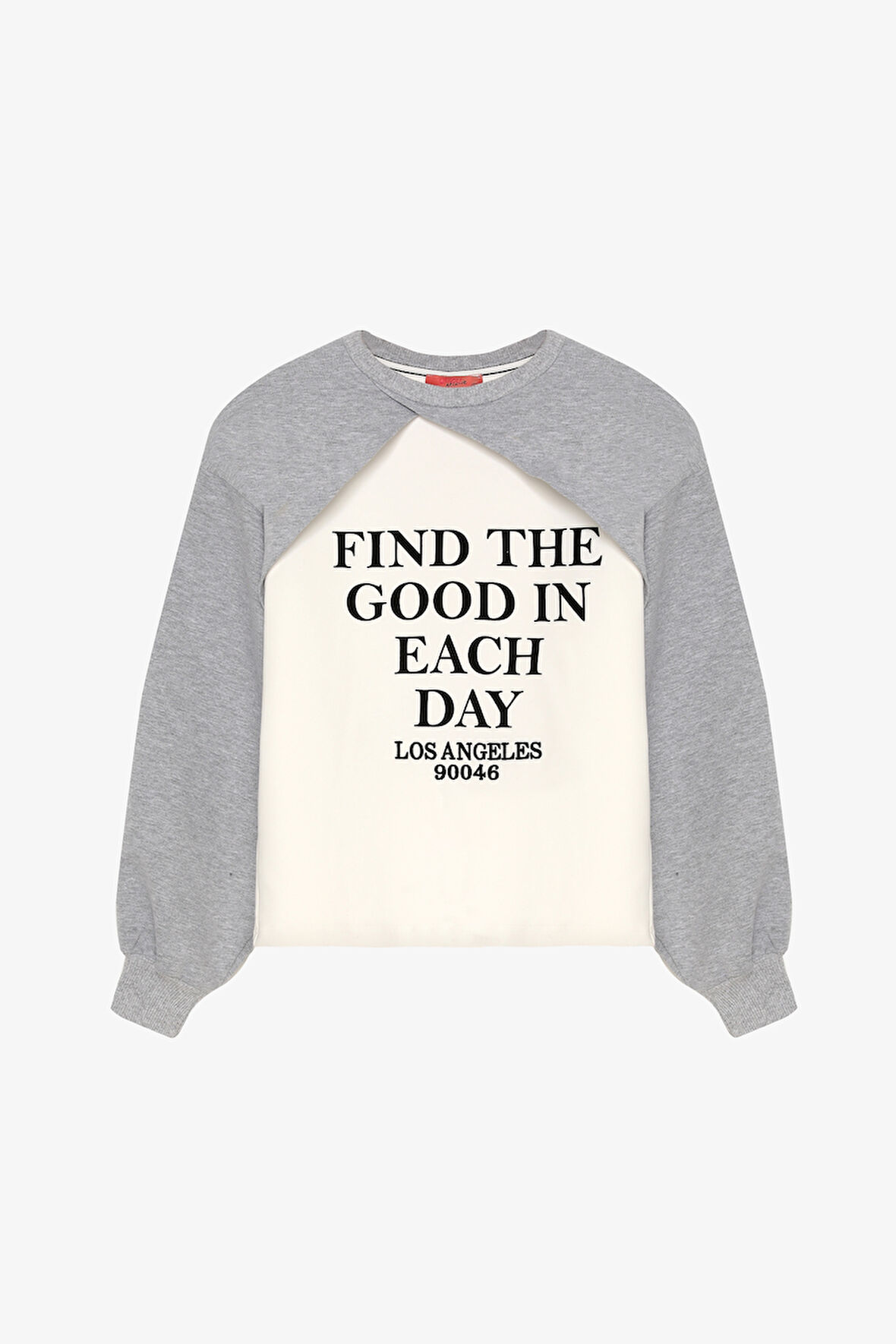 Match Detaylı Yazı Baskılı Bisiklet Yaka Sweatshirt Gri