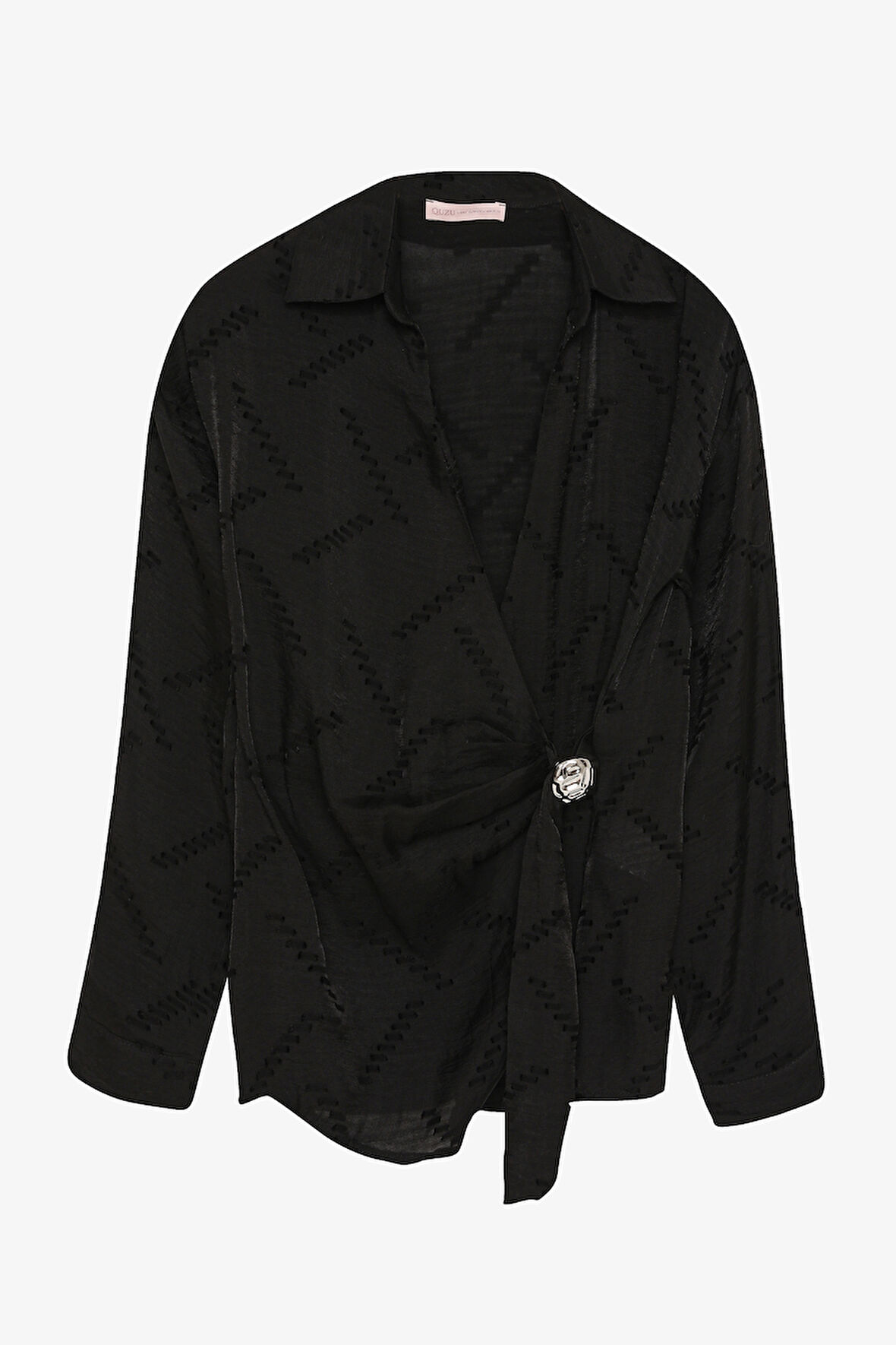 Toka Aksesuarlı Kruvaze Bluz Siyah