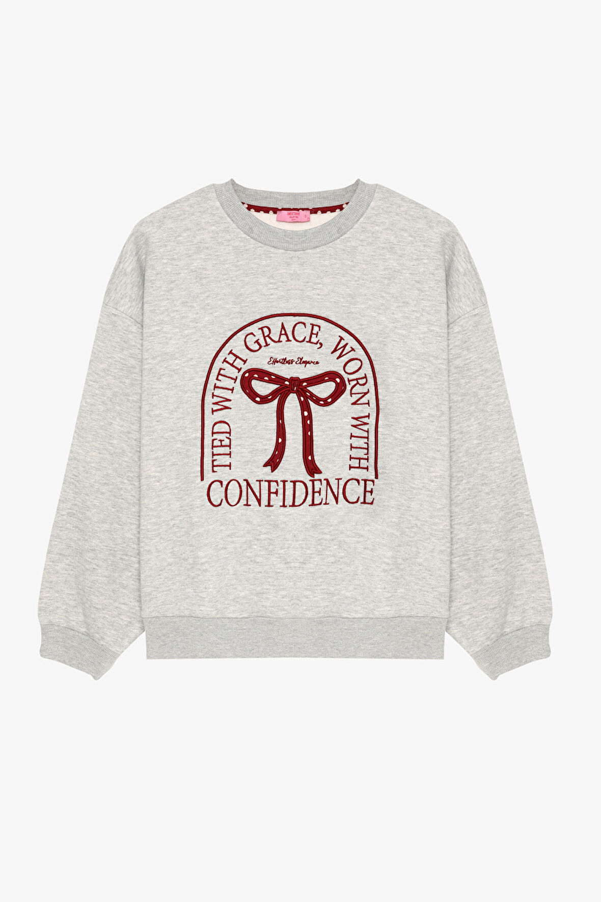 Kurdele ve Yazı Nakışlı Oversize Sweatshirt Grimelanj