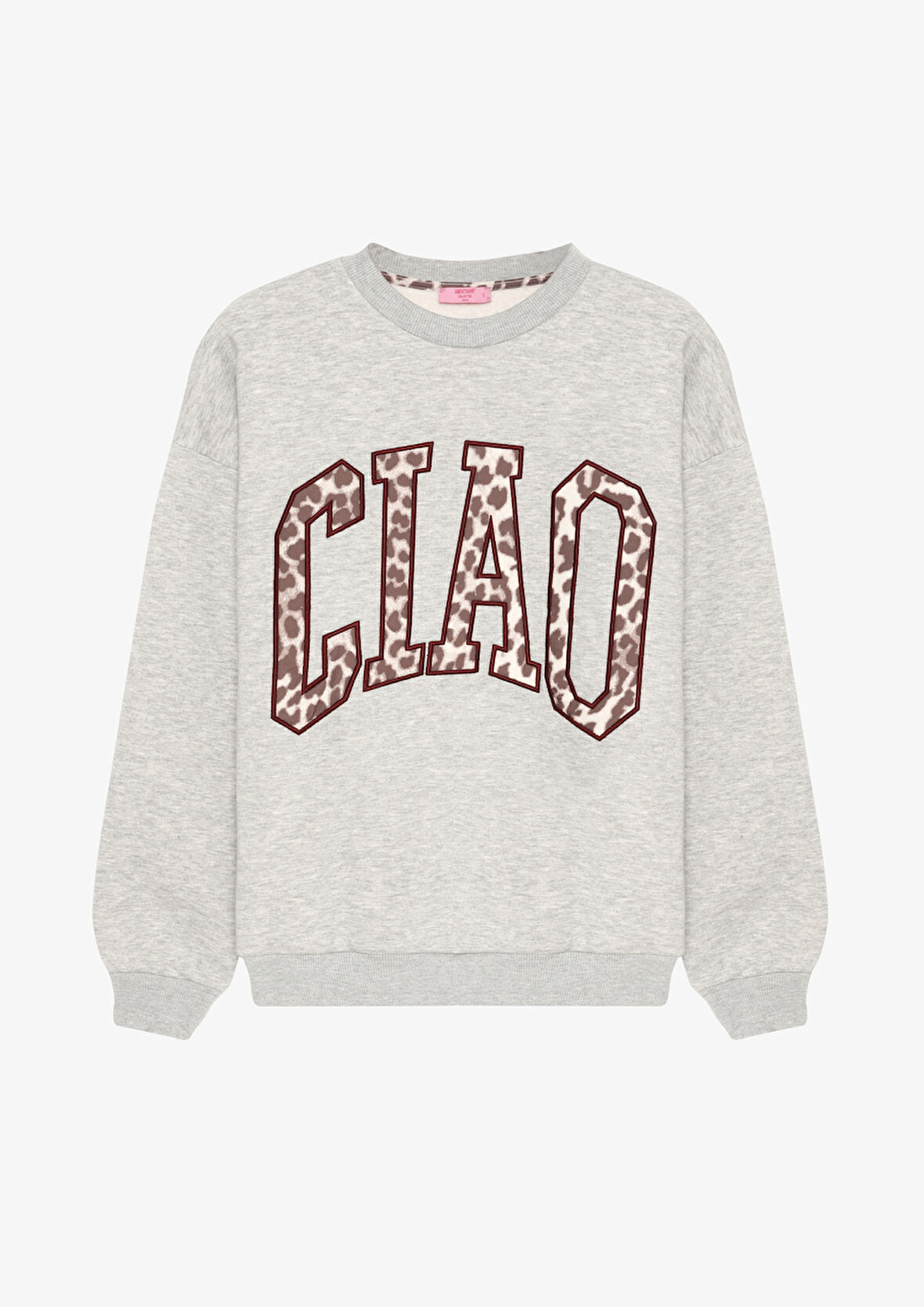 Leopar Desenli Yazı Baskılı Oversize Sweatshirt Grimelanj