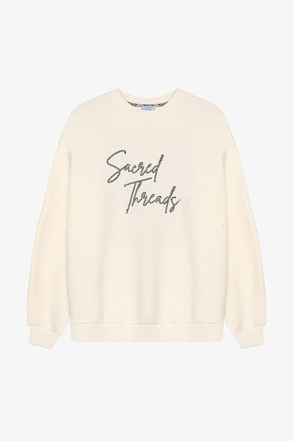 Sırtı Desenli Yazı Nakışlı Oversize Sweatshirt Ekru