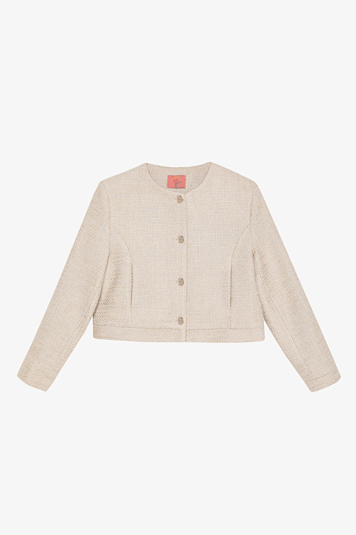 Yuvarlak Yaka Düğmeli Tüvit Ceket Bej