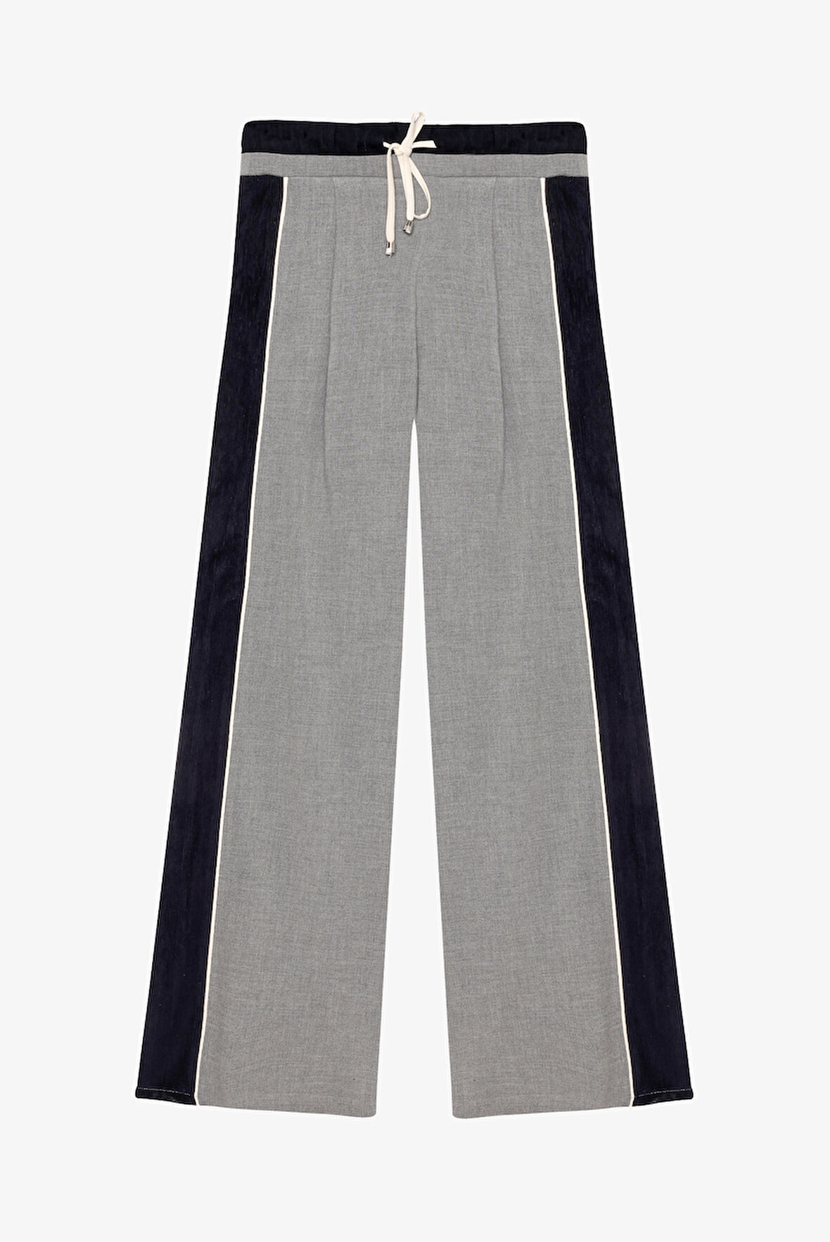 Şerit Garnili Bağcıklı Bol Paça Pantolon Gri