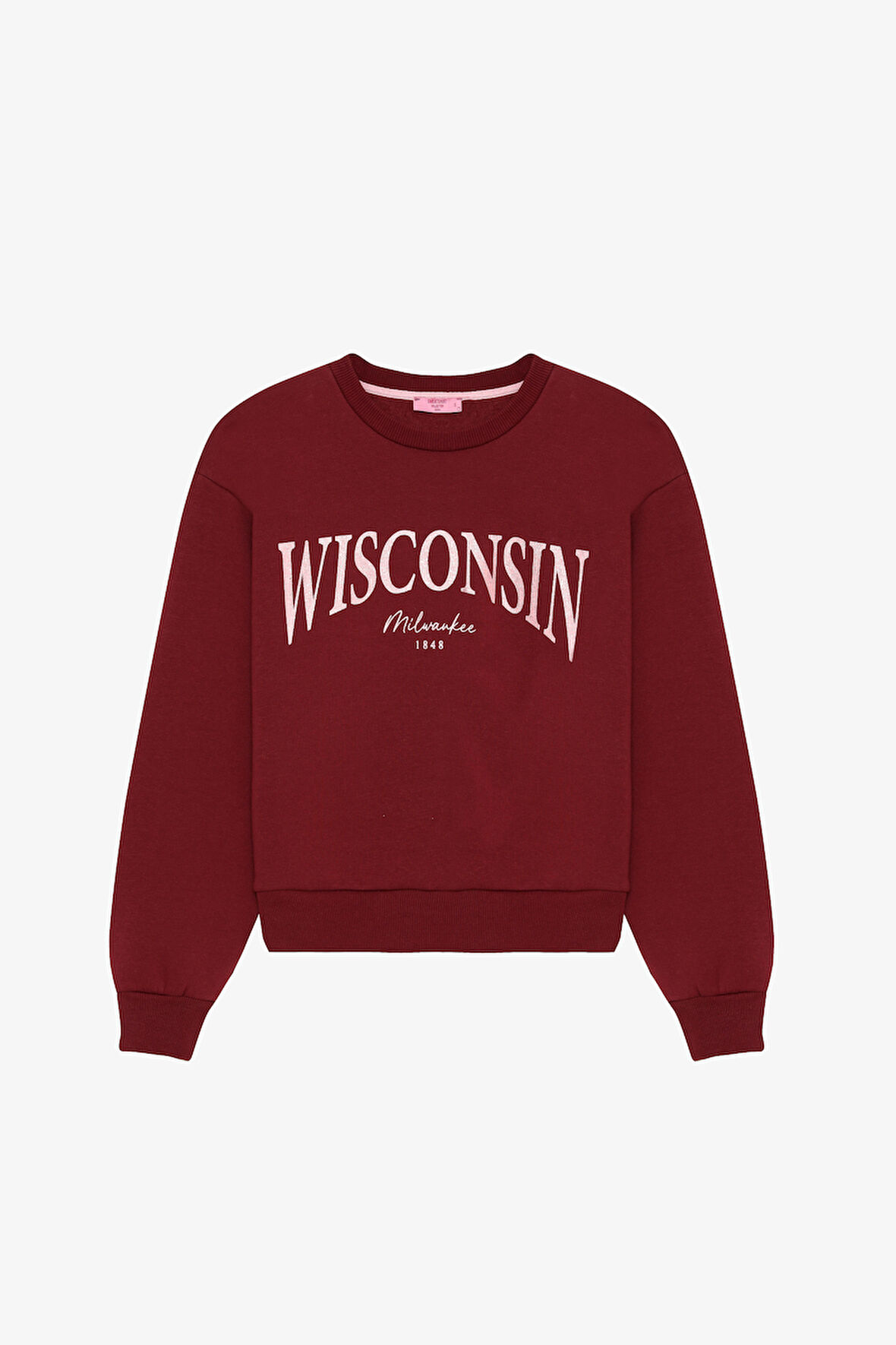 Wisconsin Baskılı Bisiklet Yaka Oversize Sweatshirt Mürdüm