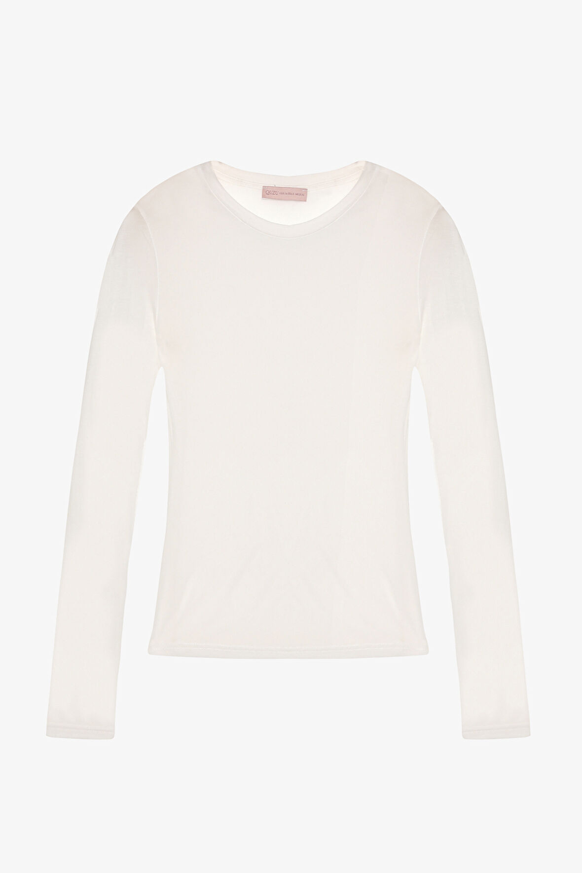 Bisiklet Yaka Basic Bluz Ekru