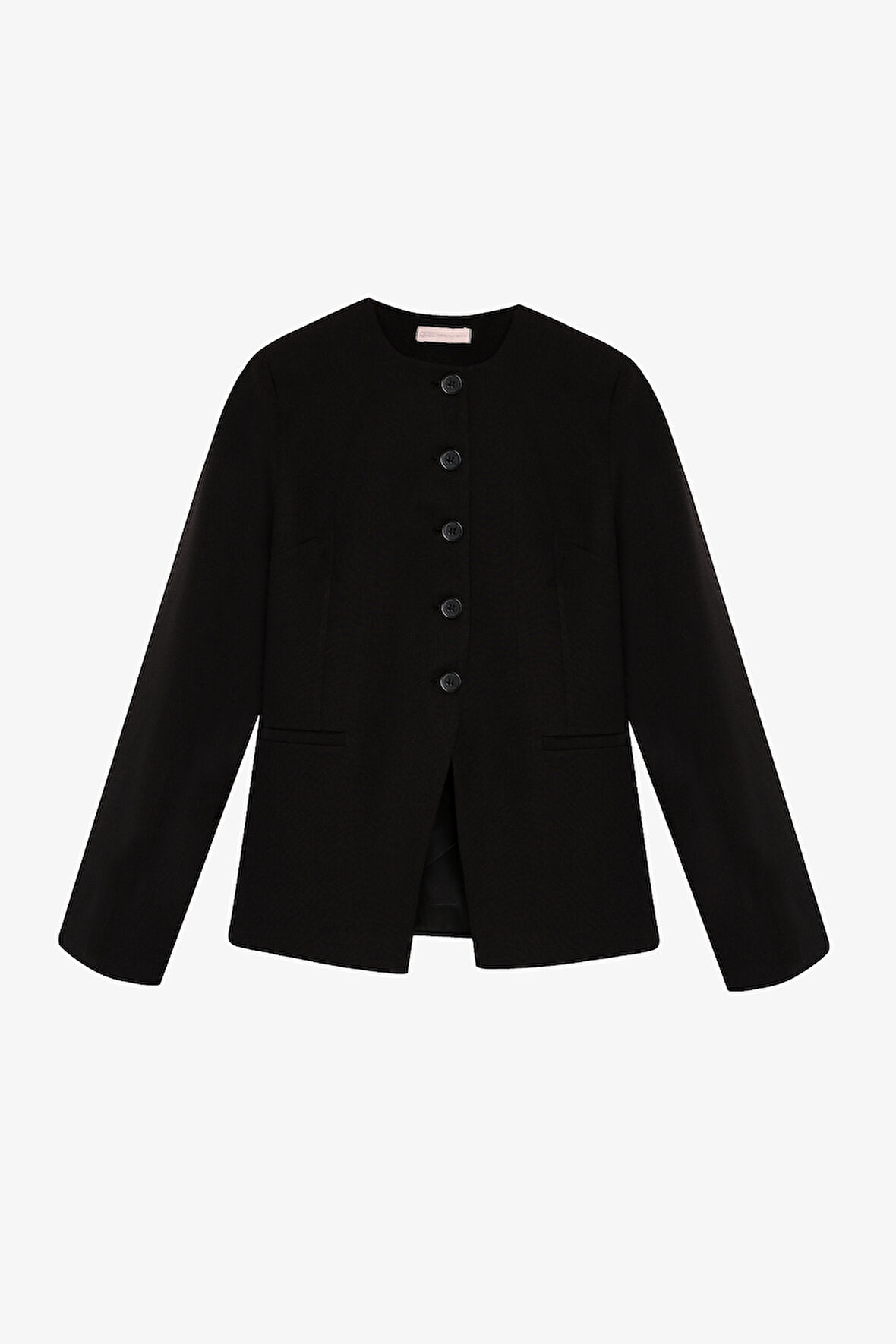 Yuvarlak Yaka Düğmeli Blazer Ceket Siyah