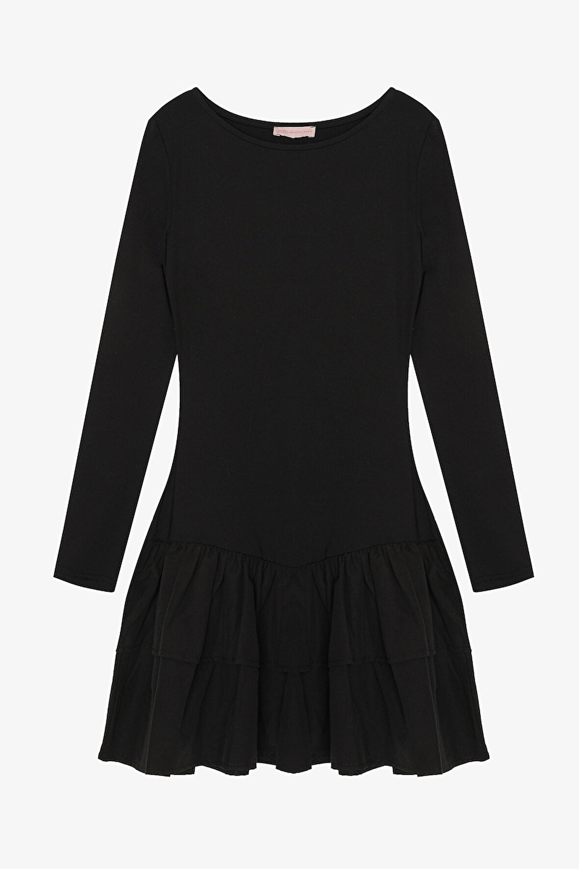 Katlı Fırfırlı Mini Elbise Siyah