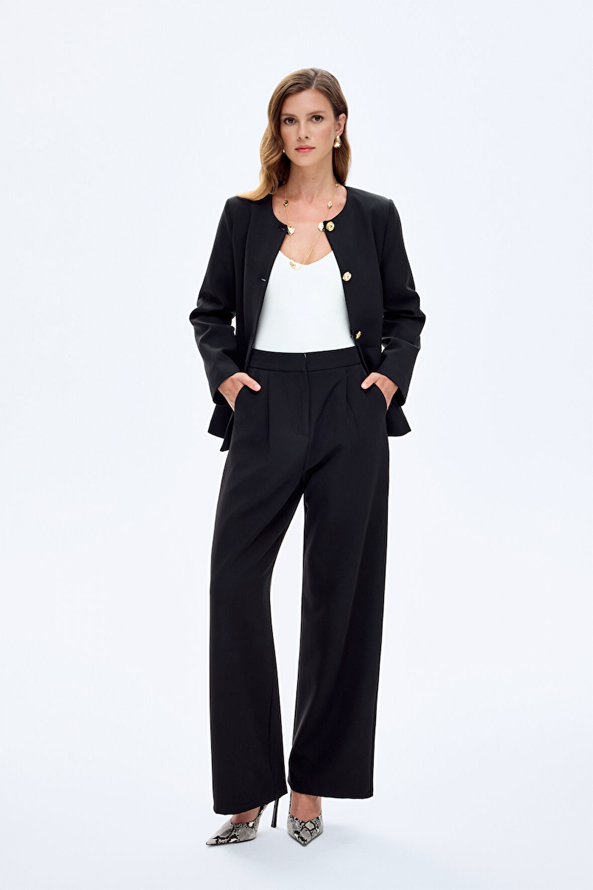 Bol Paça Kumaş Pantolon Siyah