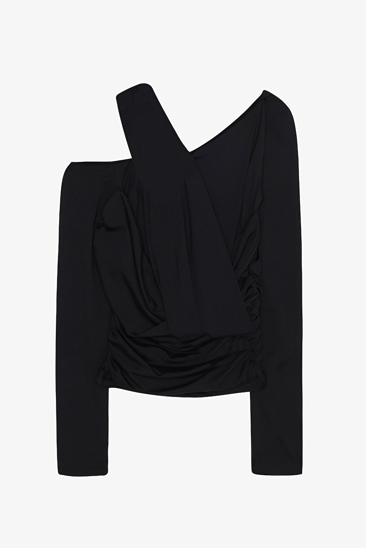 Drapeli Asimetrik Düğümlü Bluz Siyah