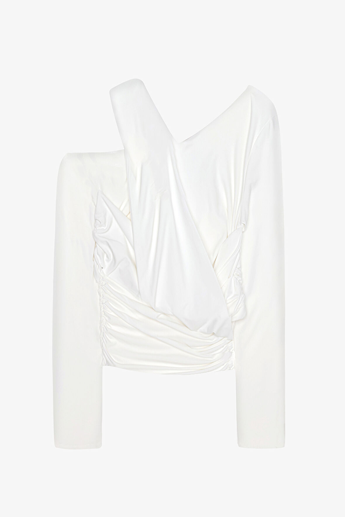 Drapeli Asimetrik Düğümlü Bluz Ekru