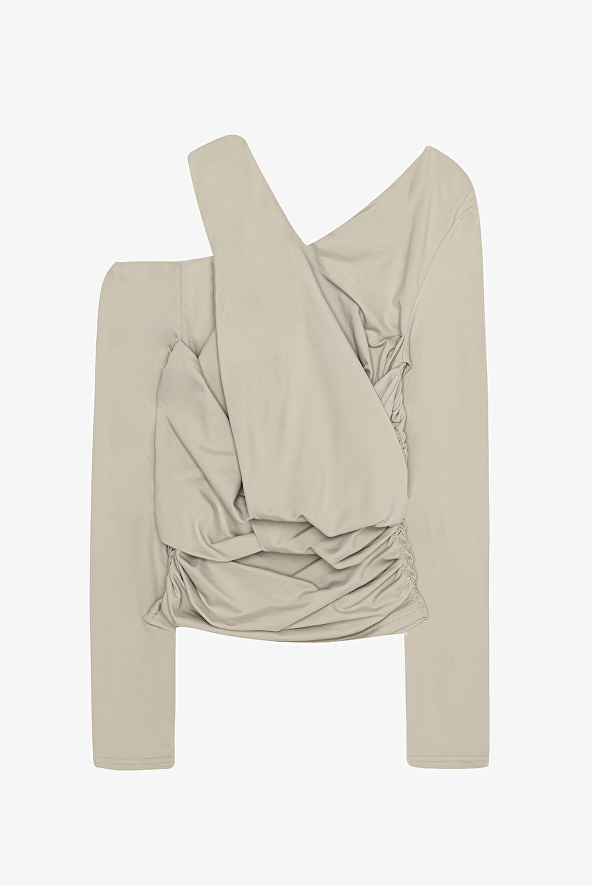 Drapeli Asimetrik Düğümlü Bluz Bej