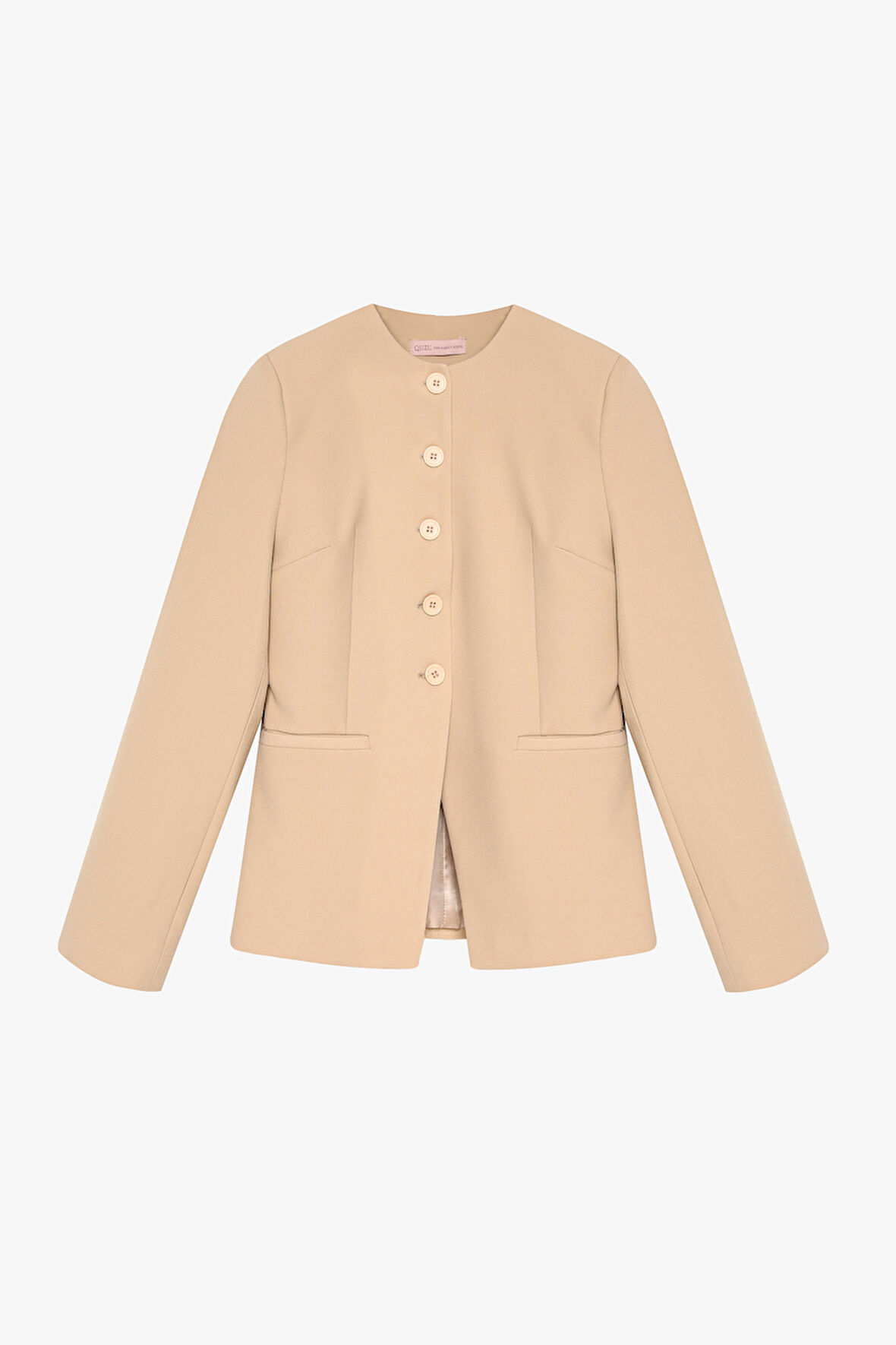 Yuvarlak Yaka Düğmeli Blazer Ceket Taş