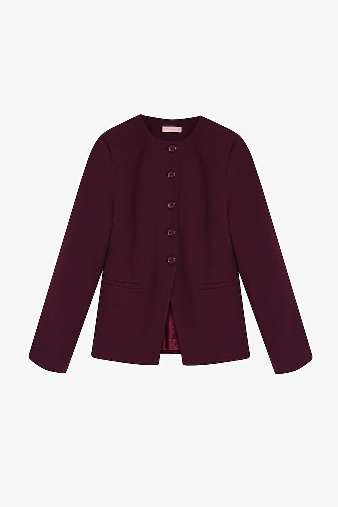 Yuvarlak Yaka Düğmeli Blazer Ceket Mürdüm