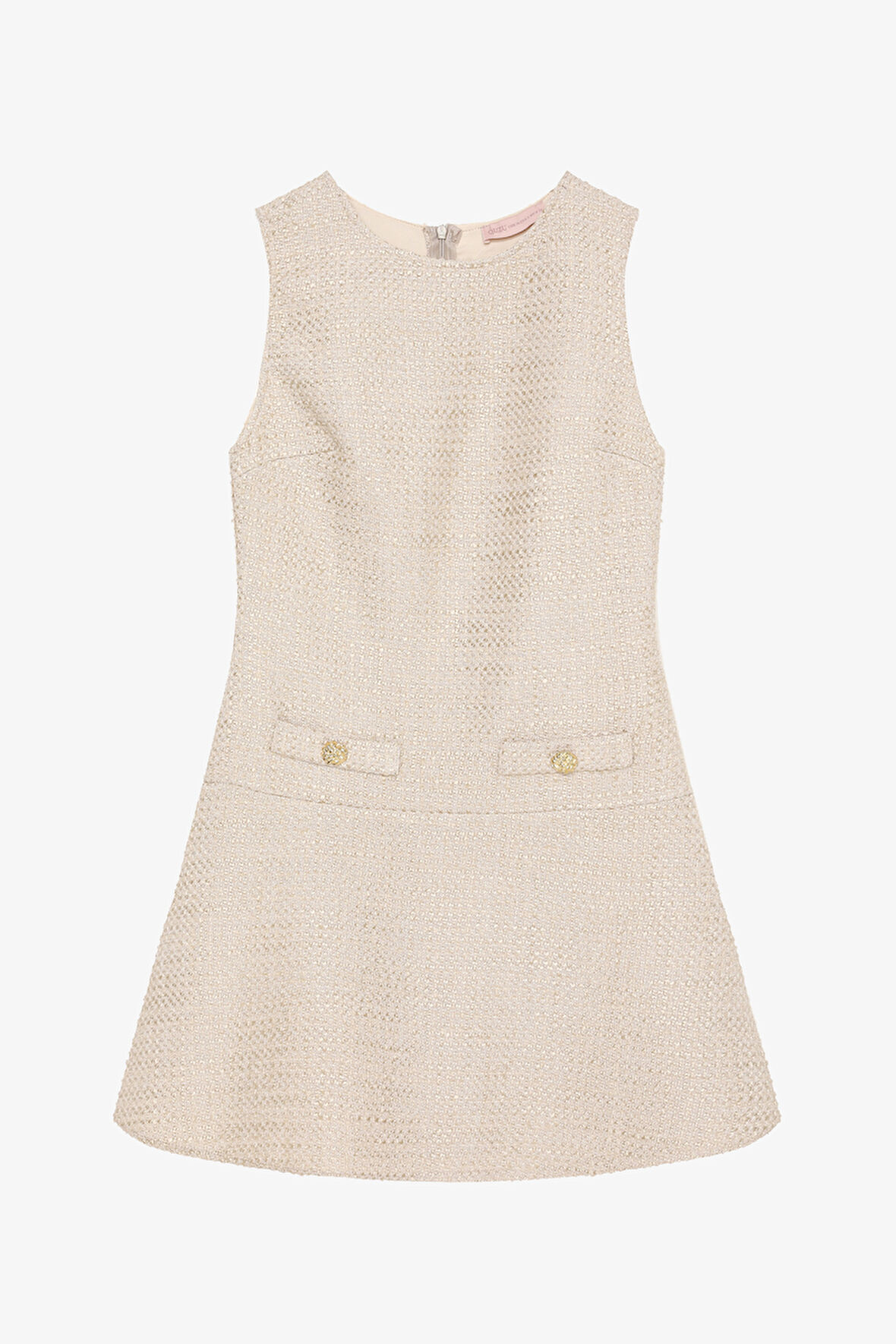 Cep Detaylı Yuvarlak Yaka Tüvit Mini Elbise Taş