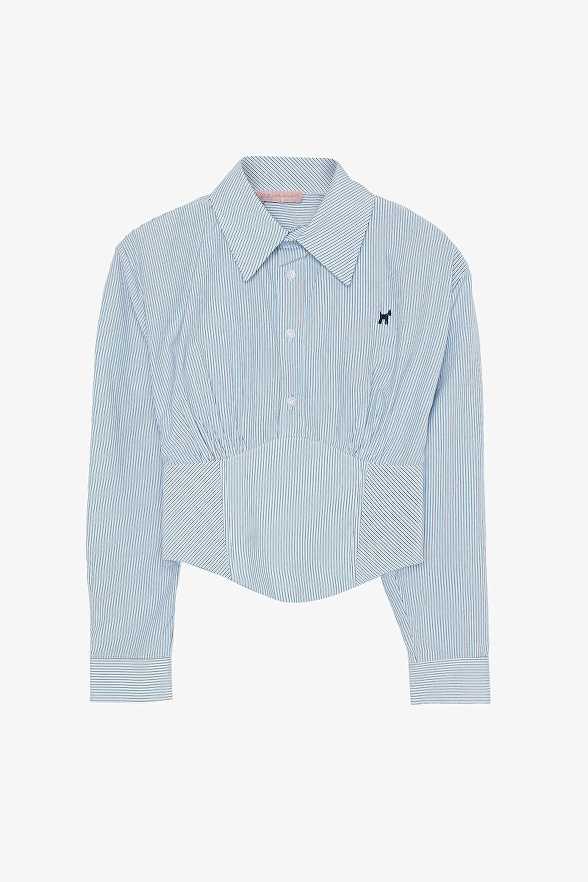 Nakış işlemeli Çizgili Korse Gömlek Mavi