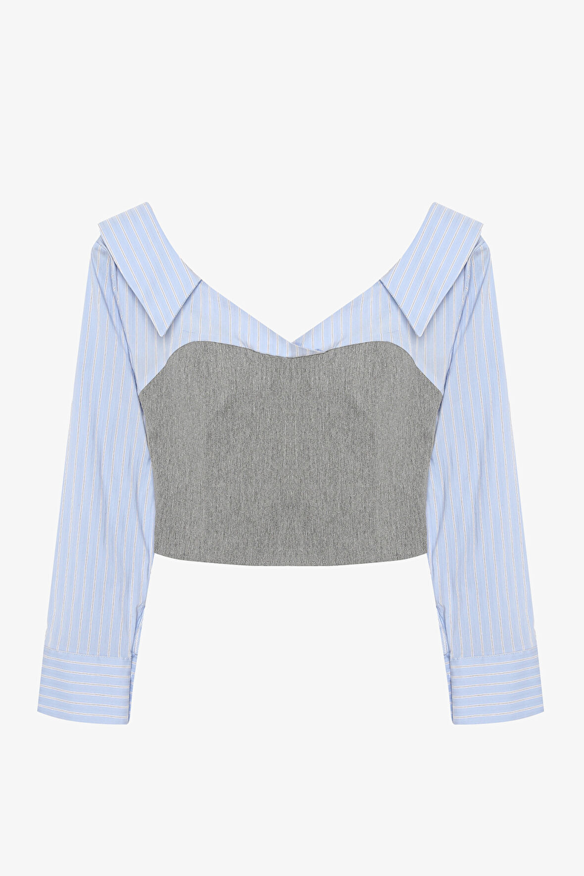 Kontrast Büstiyer Garnili Bluz Gri