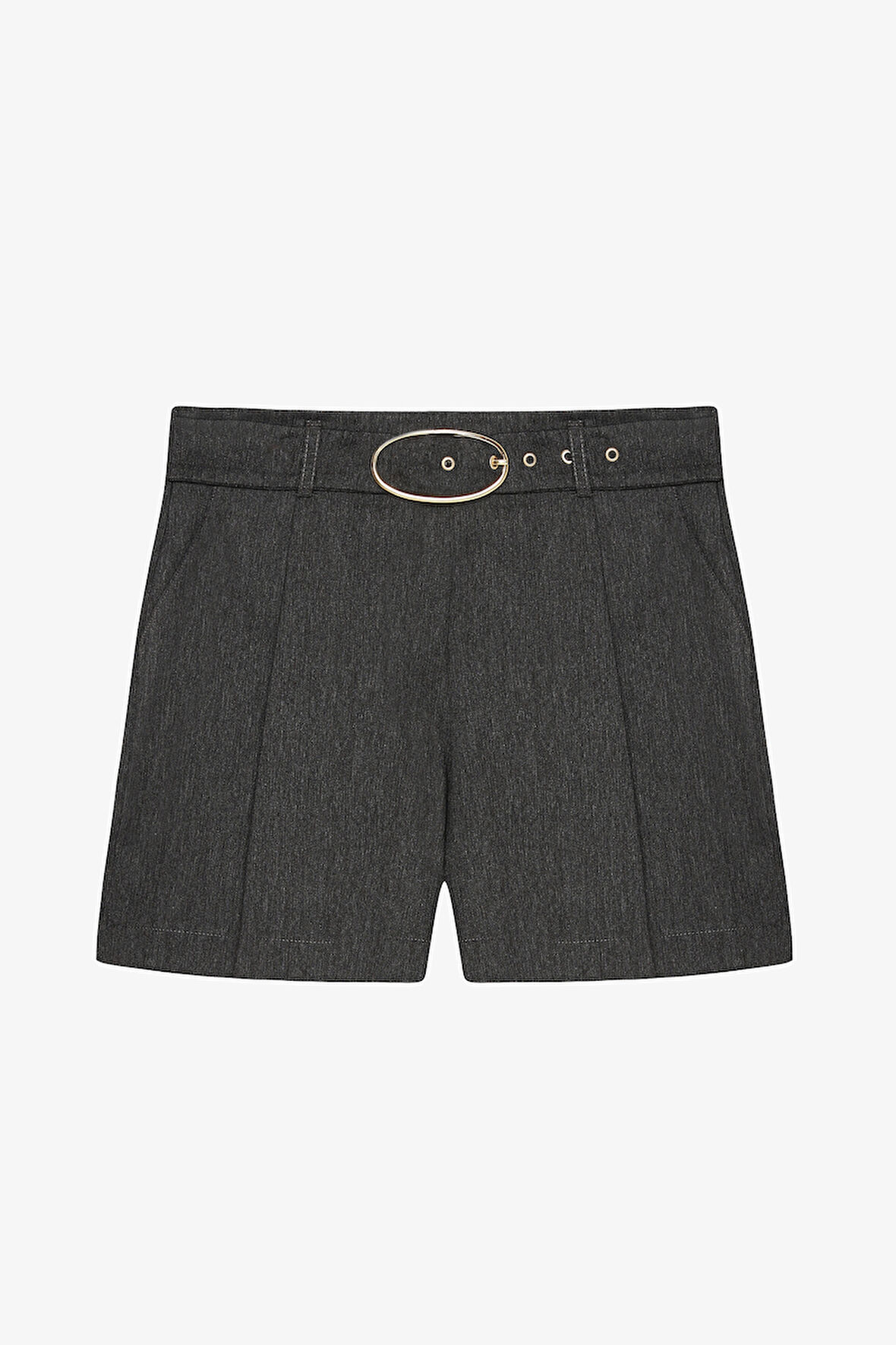 Tokalı Kemerli Pileli Mini Şort Antrasit