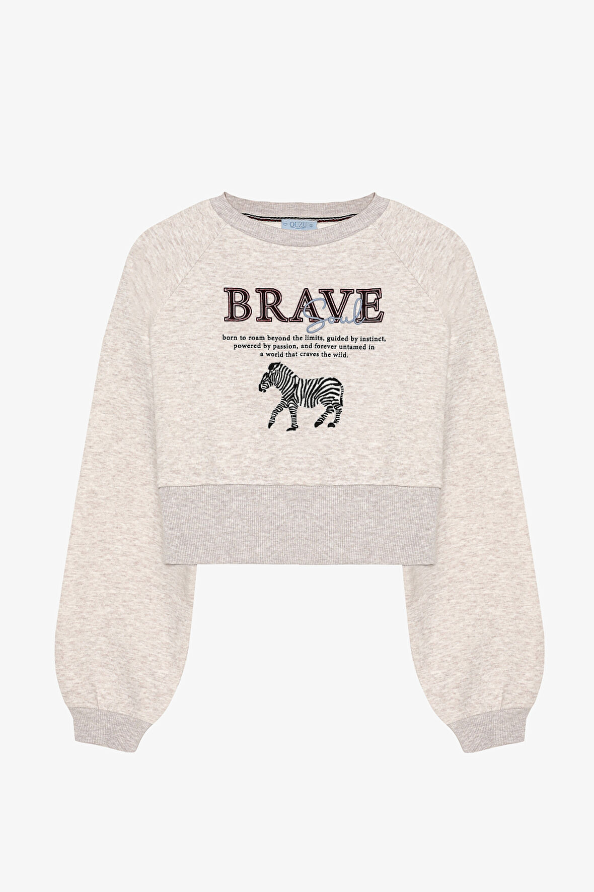 Zebra Nakışlı Sırtı Fermuarlı Sweatshirt Bej