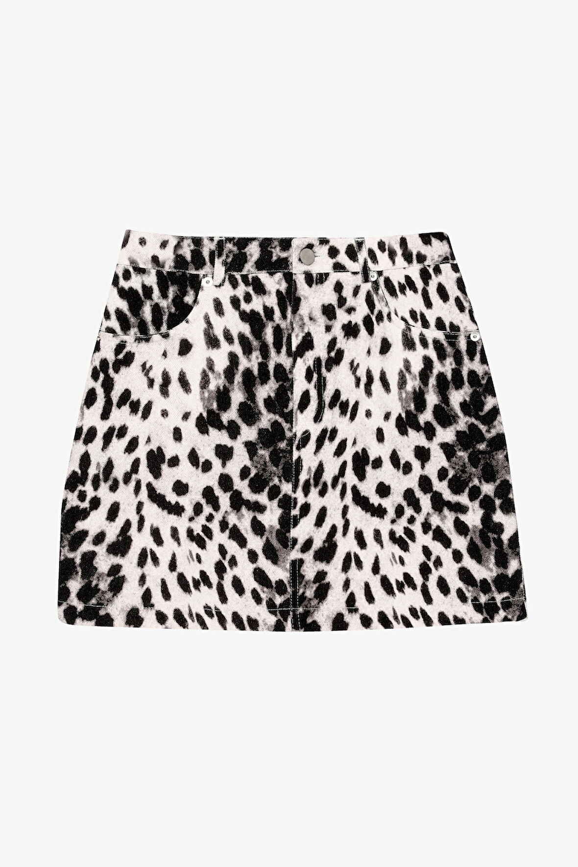 Leopar Desenli Mini Etek Siyah