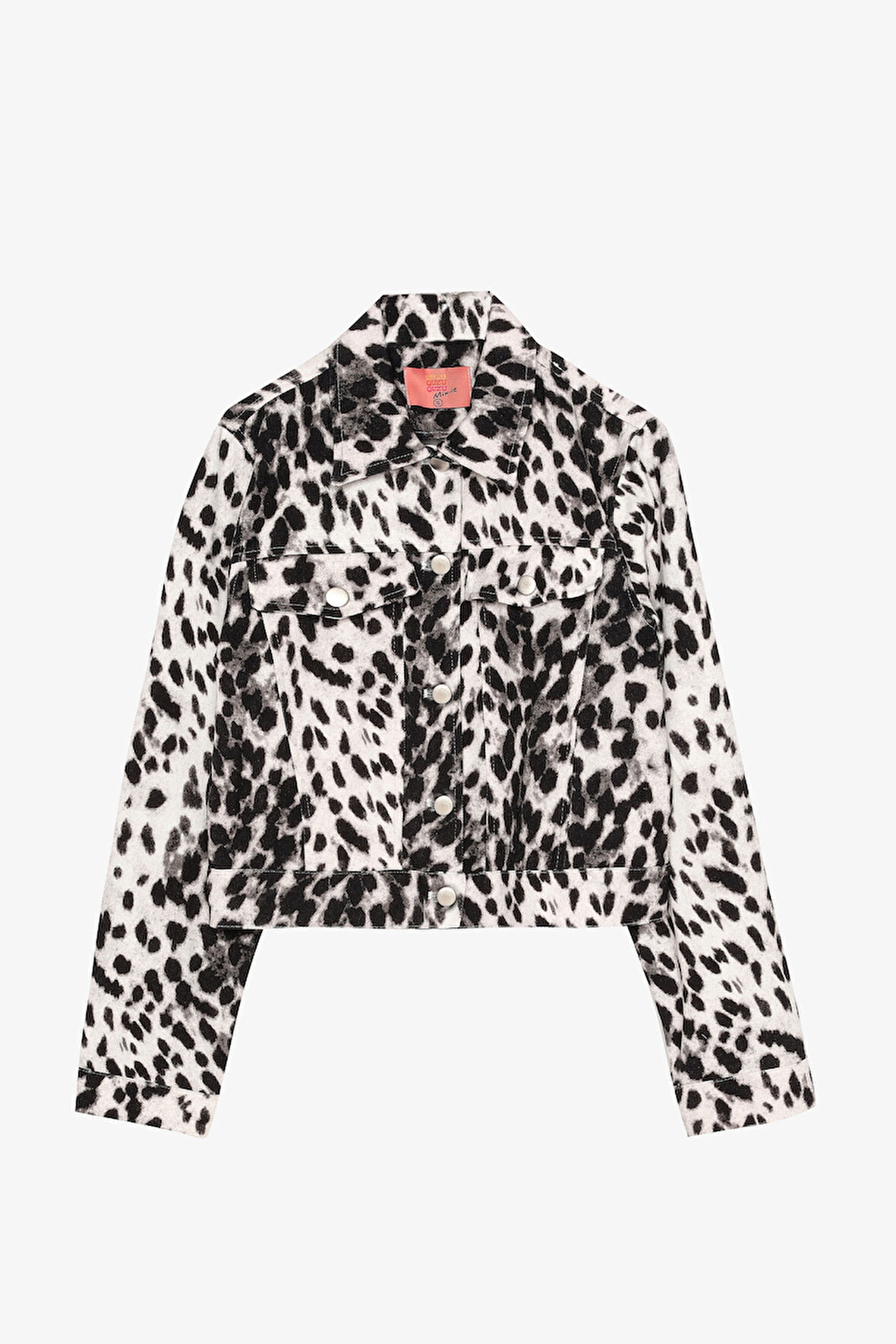 Leopar Desenli Gömlek Yaka Kısa Ceket Siyah