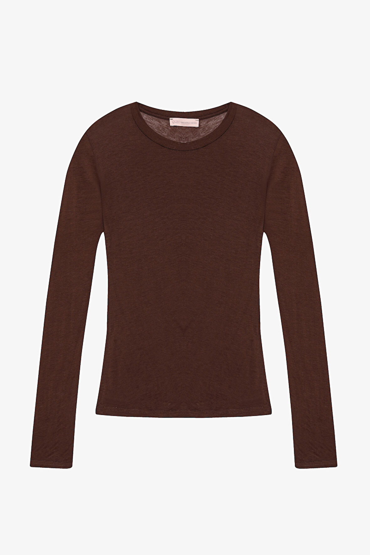 Bisiklet Yaka Basic Bluz Kahverengi