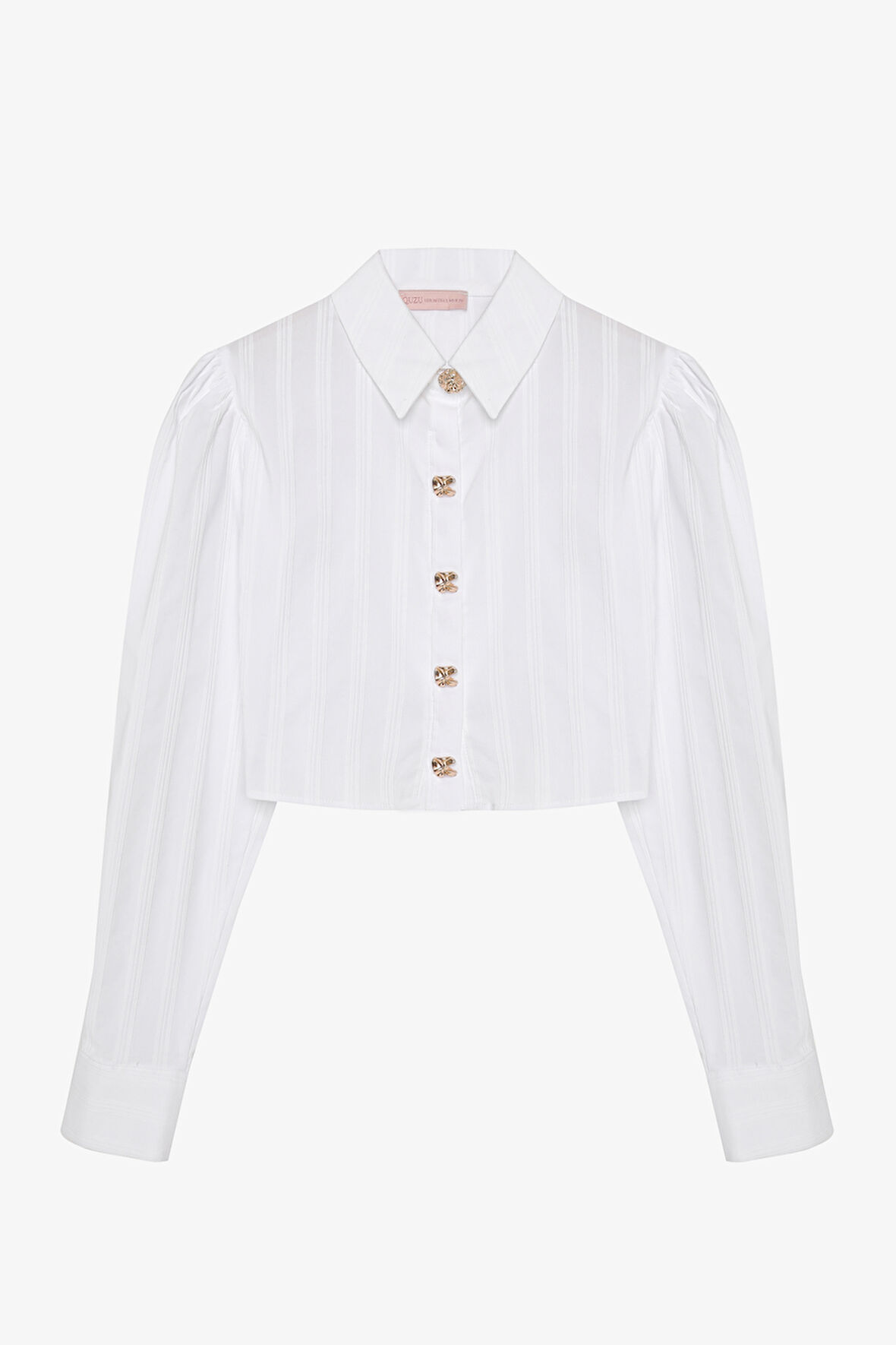 Gold Düğmeli Crop Gömlek Beyaz