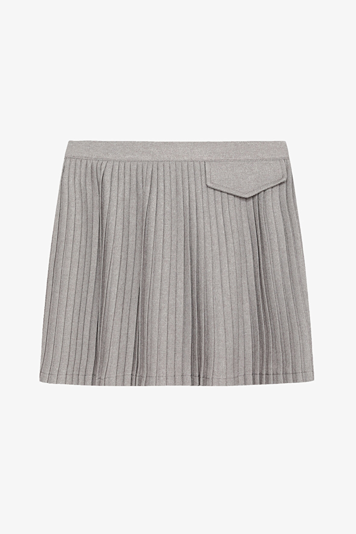 Kapak Cepli Pileli Mini Etek Gri