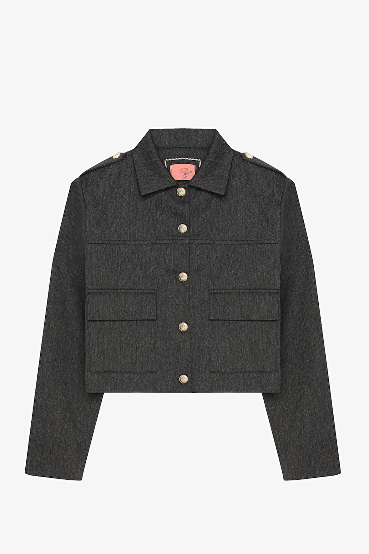 Apoletli Gold Düğmeli Crop Ceket Antrasit