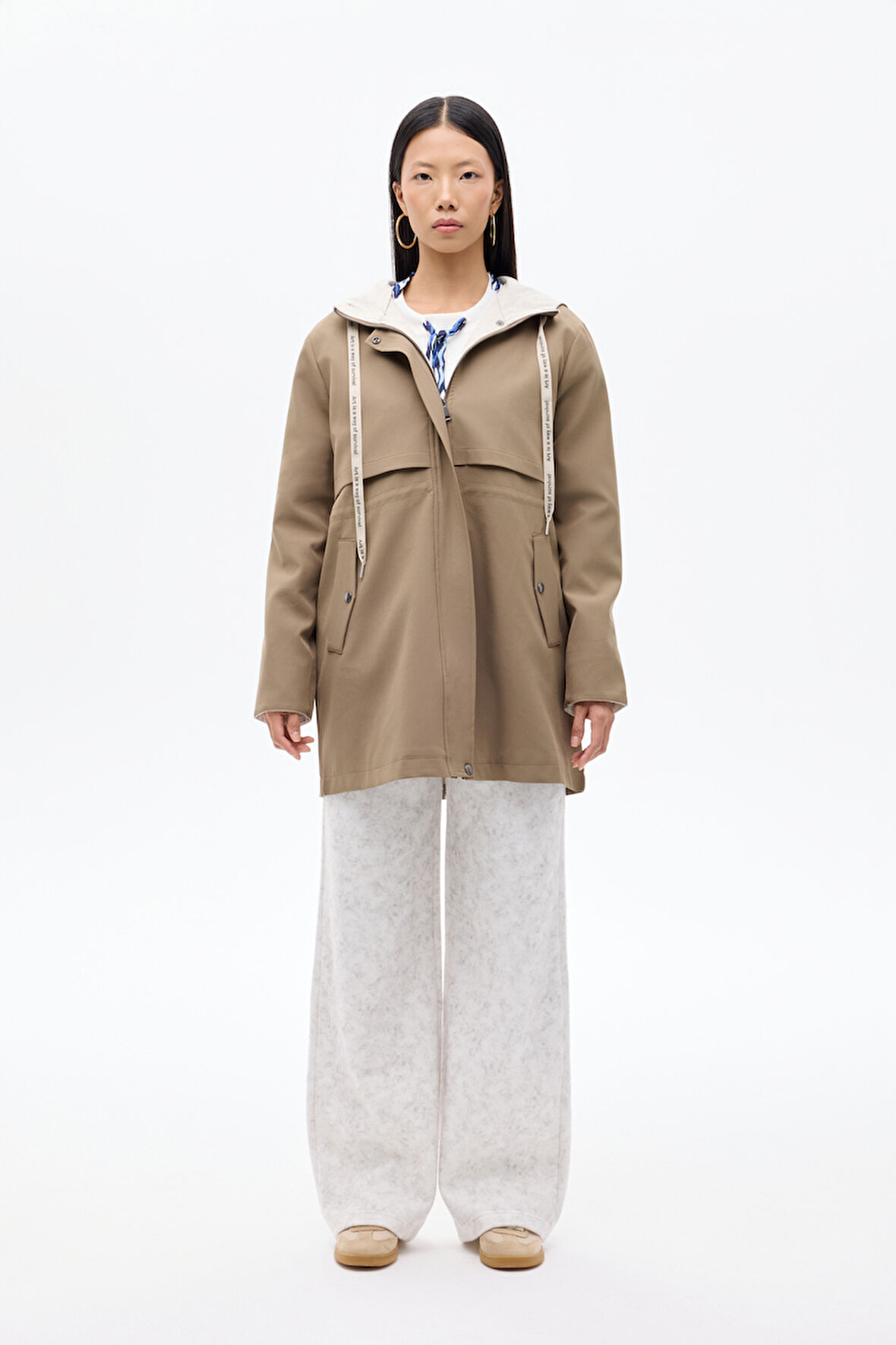 Kapüşonlu Fermuarlı Trençkot Haki