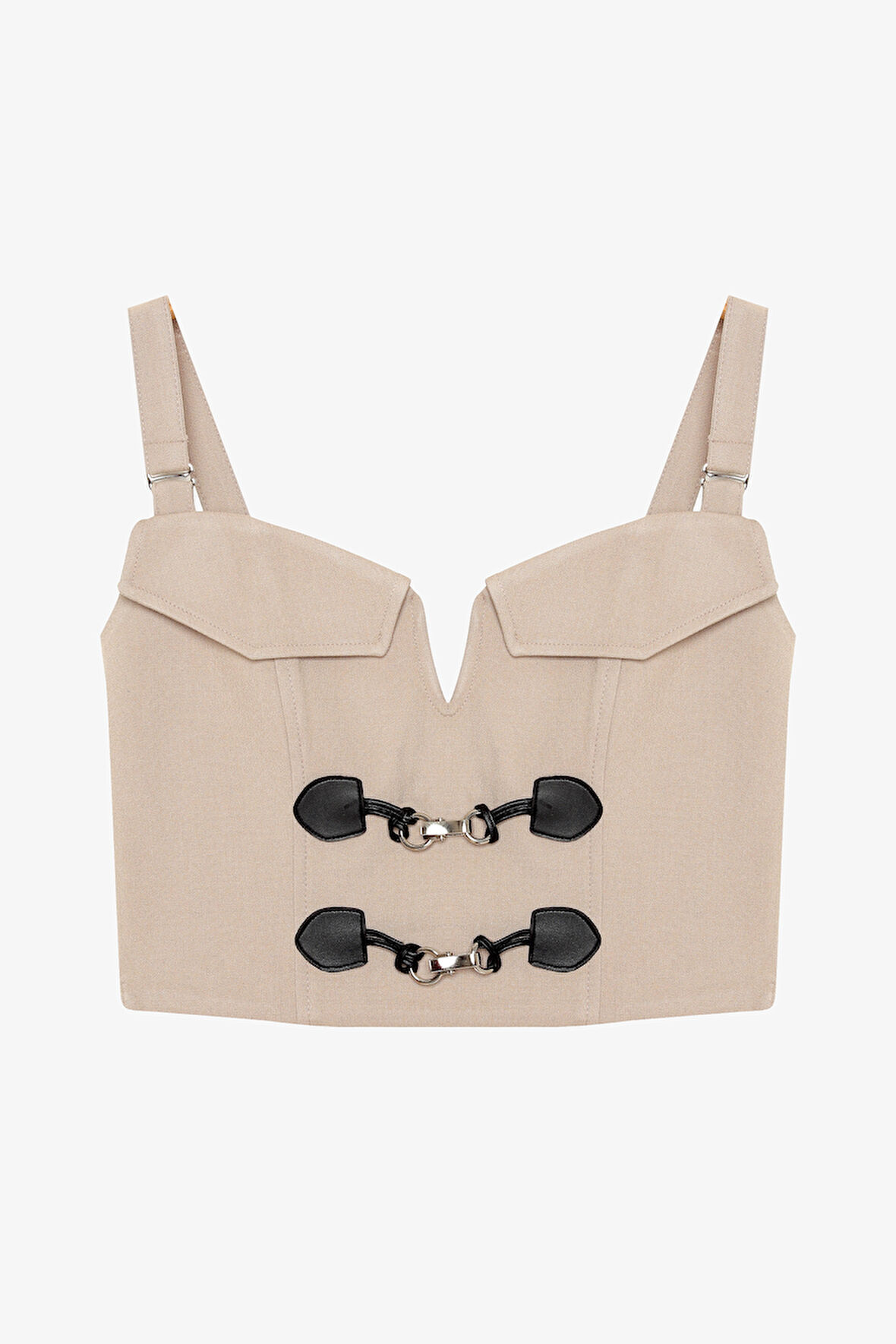 Toka Aksesuarlı Askılı Büstiyer Bluz Bej