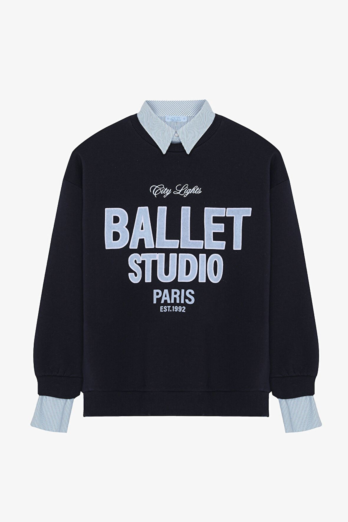 Gömlek Garnili Oversize Baskılı Sweatshirt Lacivert