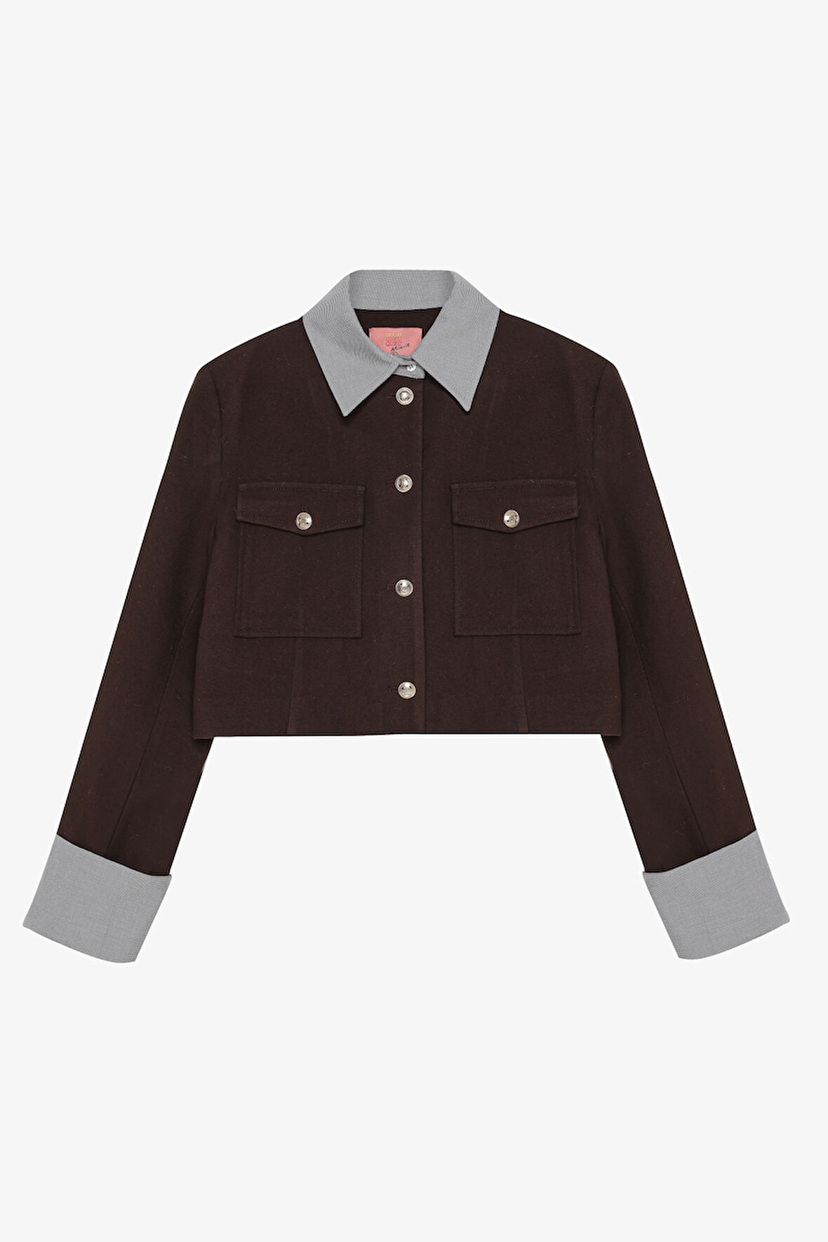 Yaka ve Manşet Garnili Kısa Ceket Kahverengi