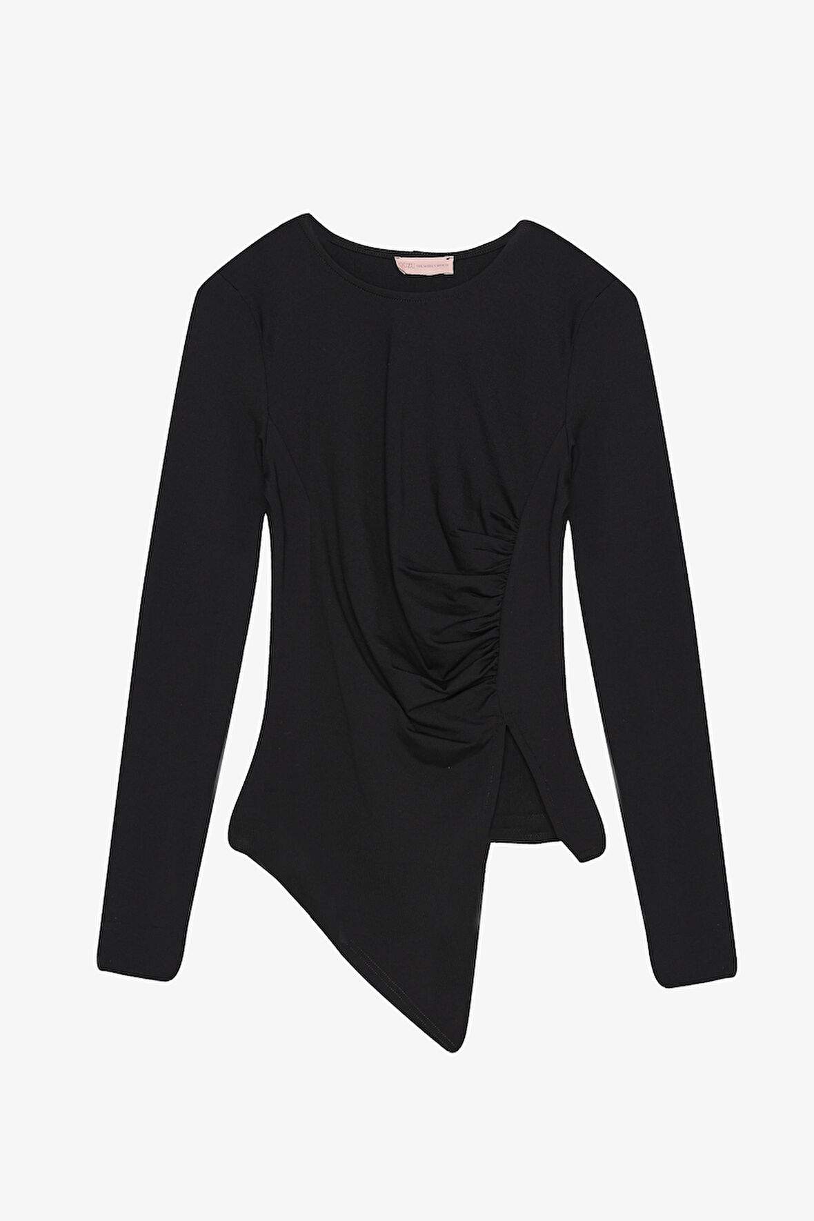 Drapeli Asimetrik Bluz Siyah