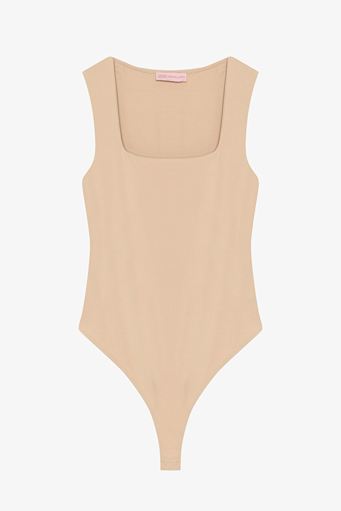 Kare Yaka Basic Bodysuit Bej