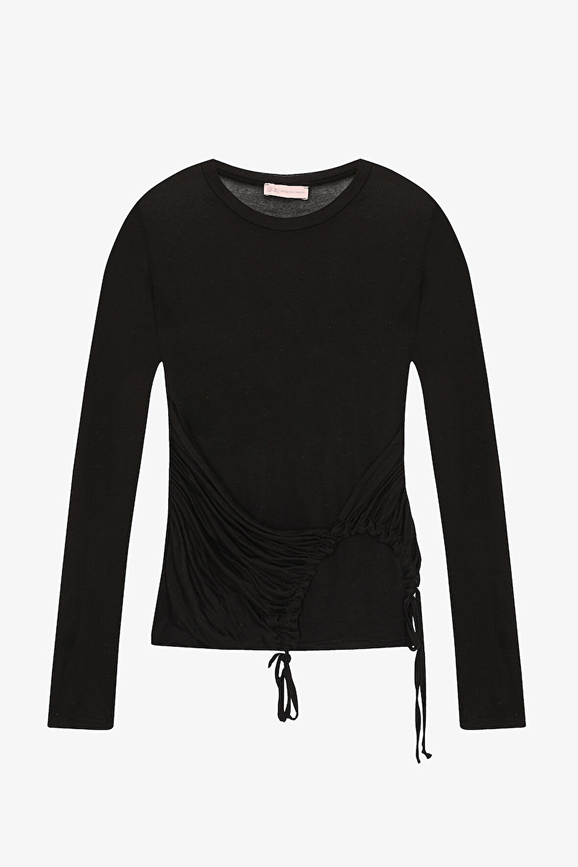 Yan Büzgülü Bağcıklı Transparan Bluz Siyah