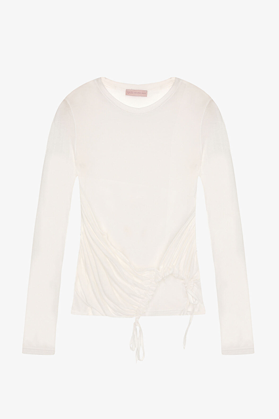 Yan Büzgülü Bağcıklı Transparan Bluz Ekru