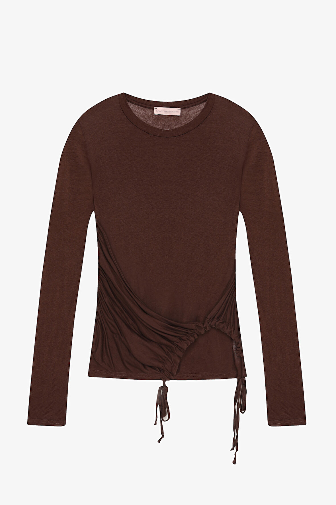 Yan Büzgülü Bağcıklı Transparan Bluz Kahverengi