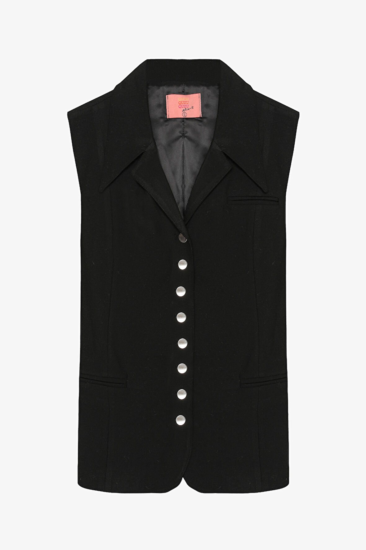 Kuşaklı Düğmeli Yelek Ceket Siyah