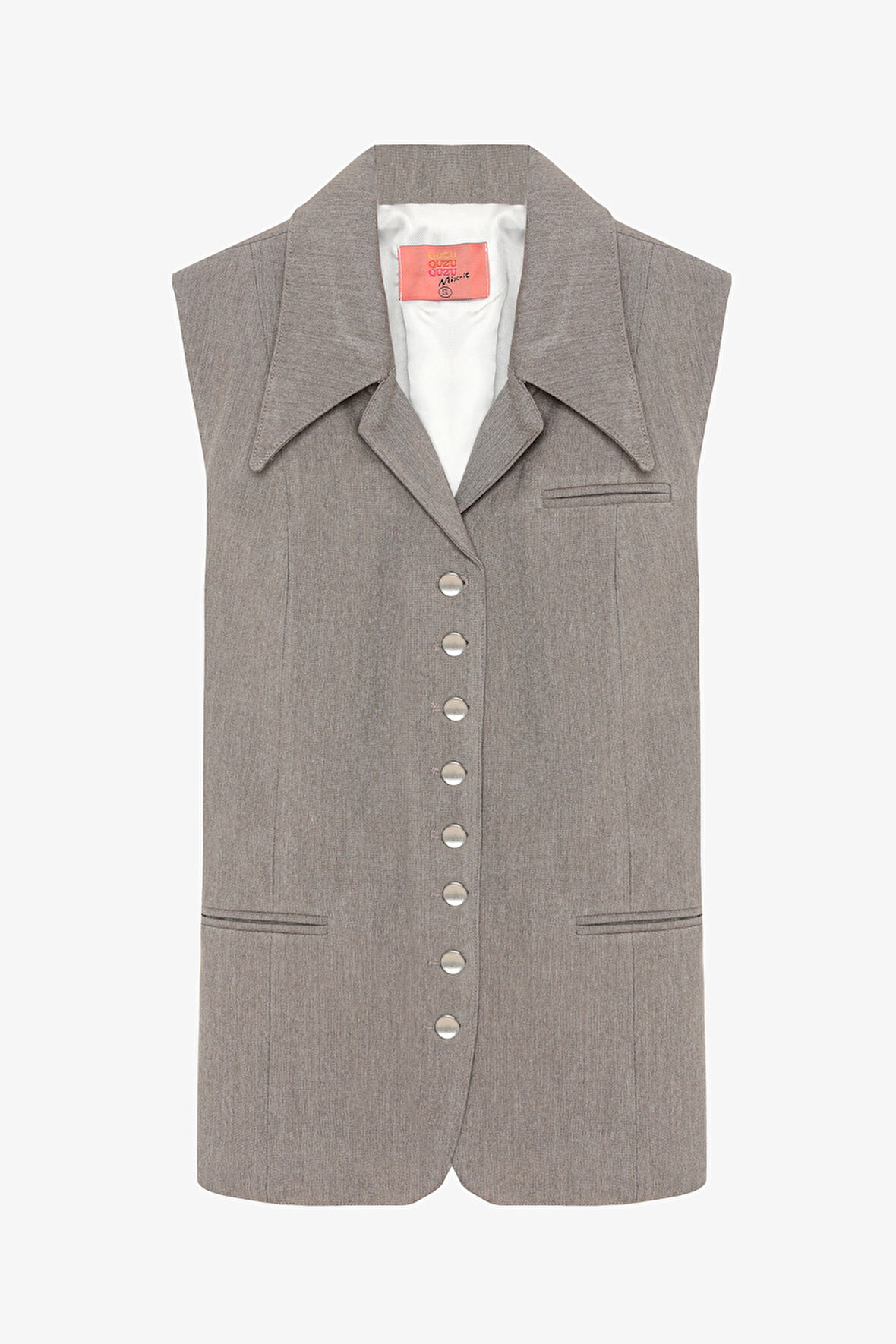 Kuşaklı Düğmeli Yelek Ceket Gri